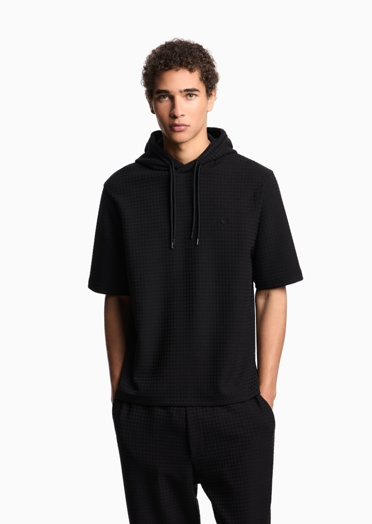 Emporio Armani 男士莱赛尔提花运动风连帽套头卫衣