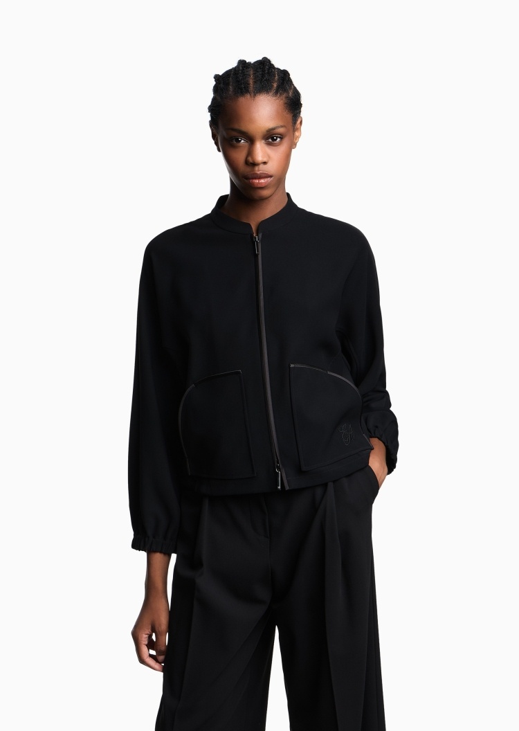 Emporio Armani 女士短款小立领全拉链标识刺绣夹克