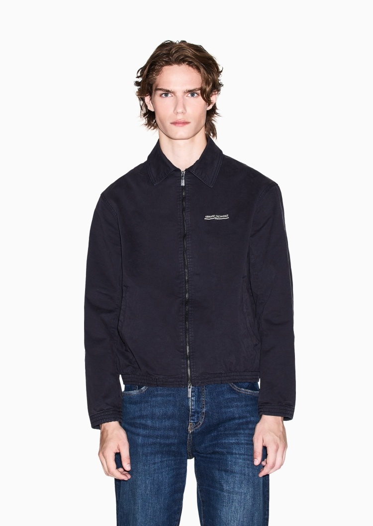 ARMANI EXCHANGE 男士纯棉长袖翻领刺绣标识拉链夹克
