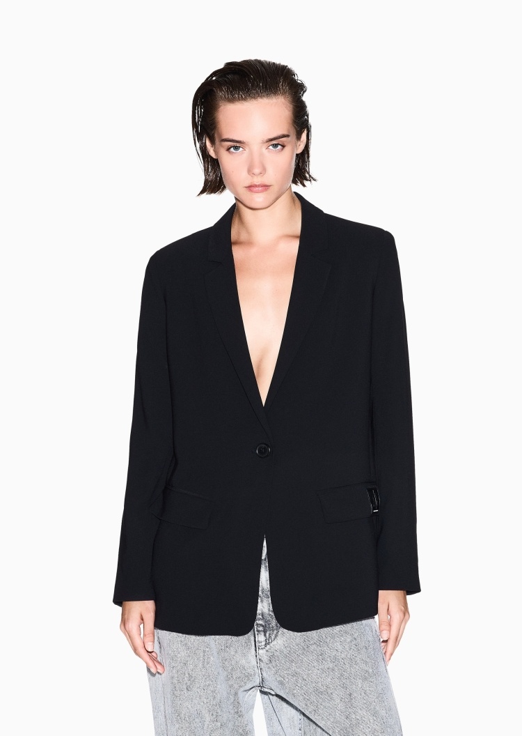 ARMANI EXCHANGE 女士合身长袖平驳领单粒扣纯色休闲西装外套