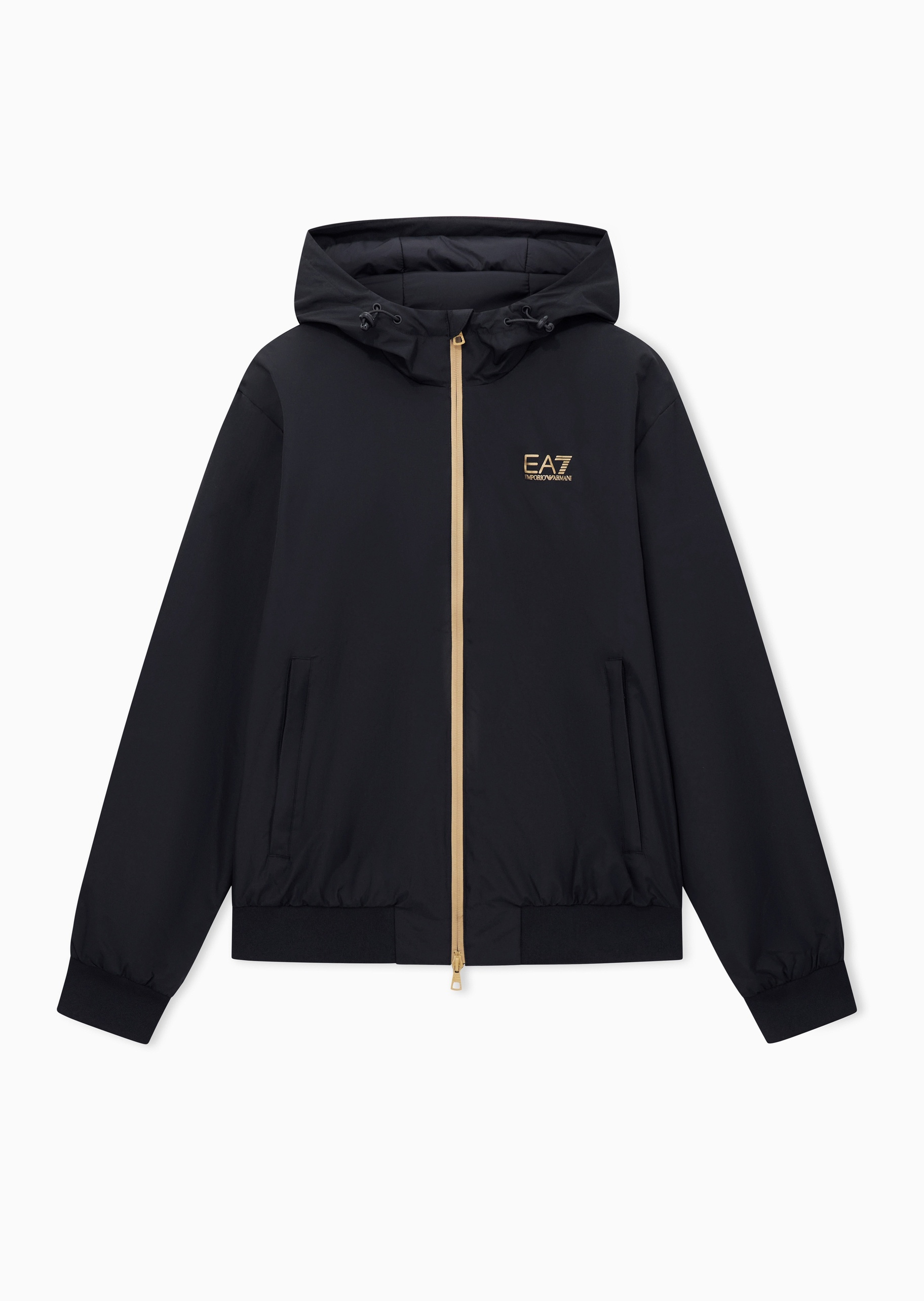 EA7 男士合身短款连帽拉链印花运动棉服外套