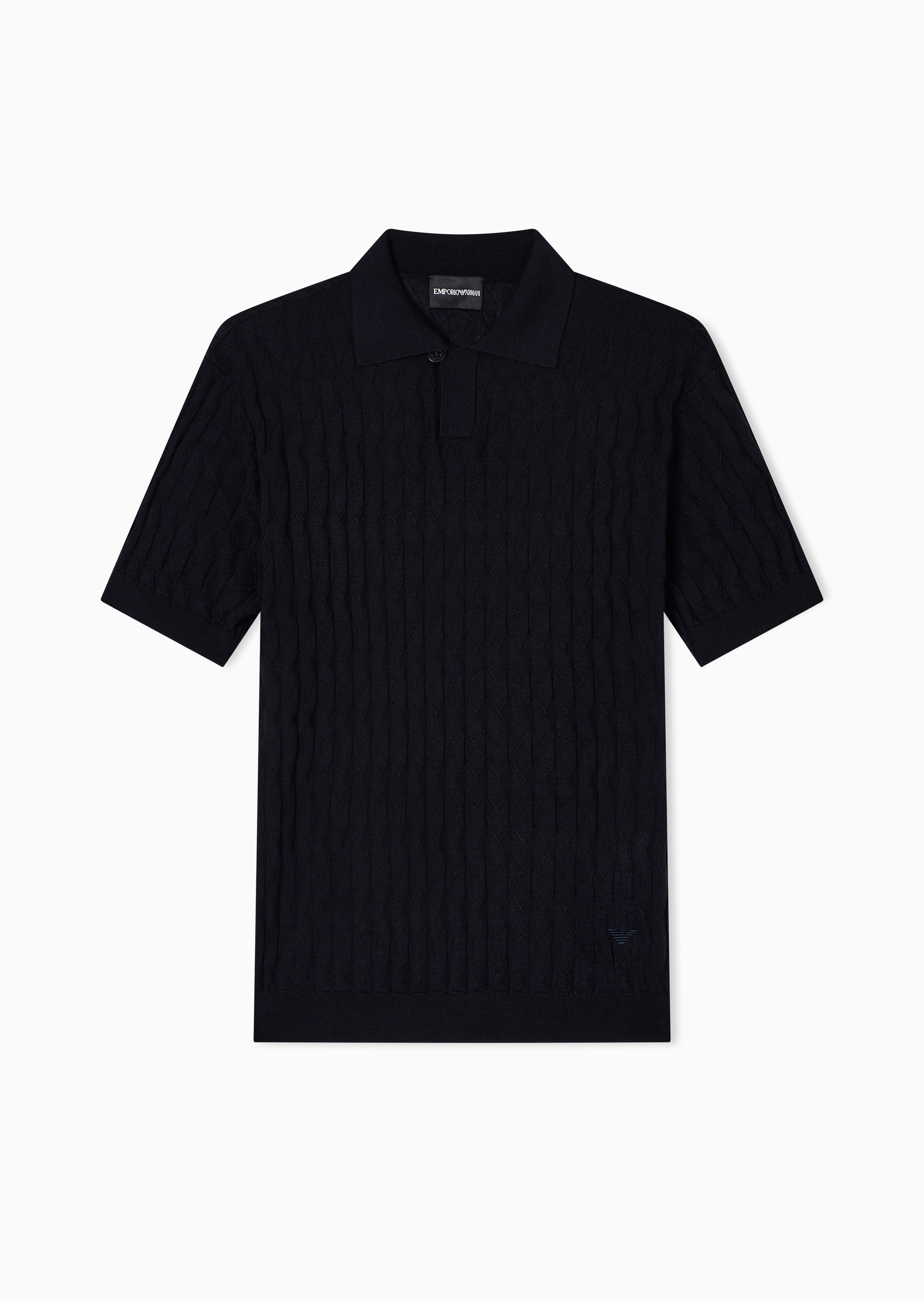 Emporio Armani 男士短袖Polo领纯色压花针织衫