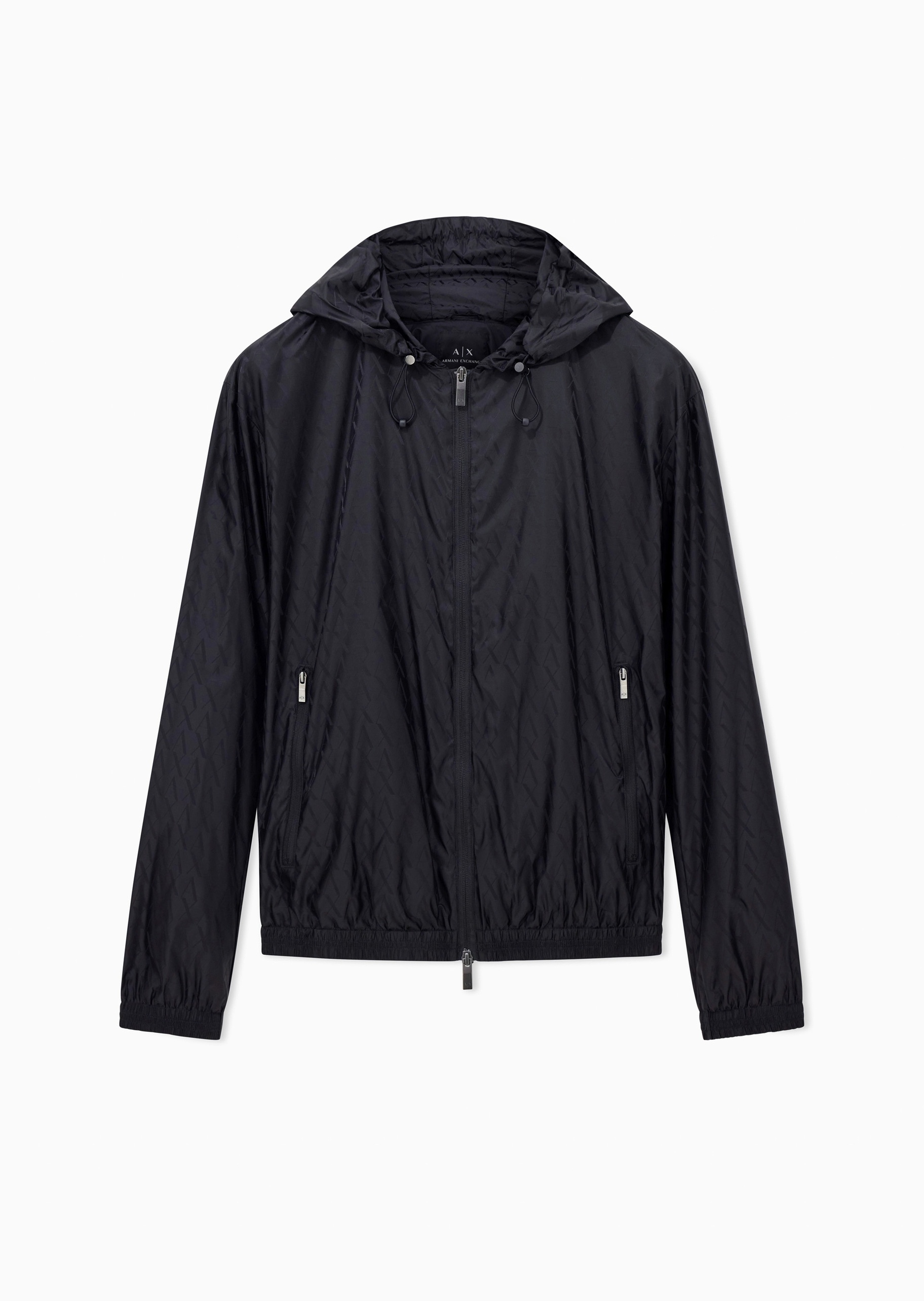 ARMANI EXCHANGE 男士长袖连帽拉链门襟满印字母夹克