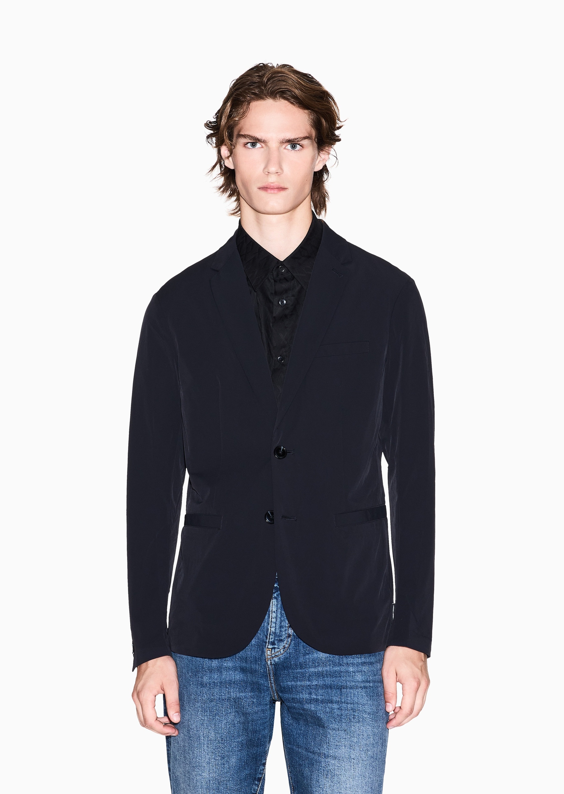 ARMANI EXCHANGE 男士合身长袖平驳领休闲商务西装外套