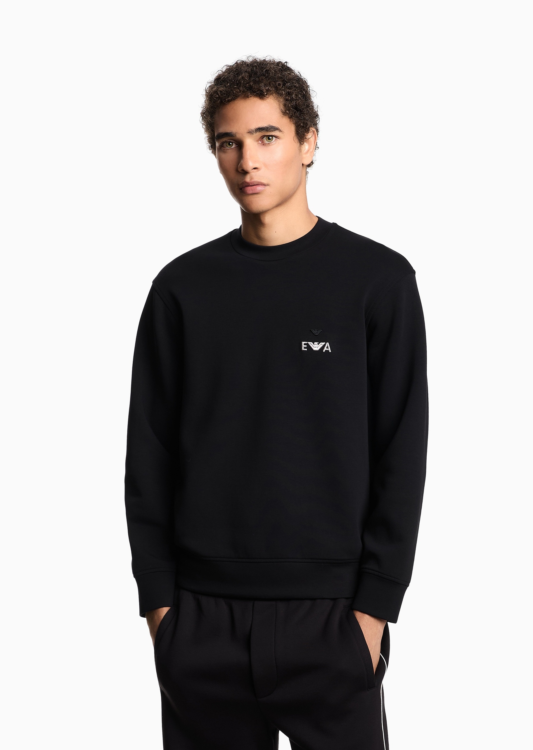 Emporio Armani 男女同款刺绣落肩运动休闲套头卫衣