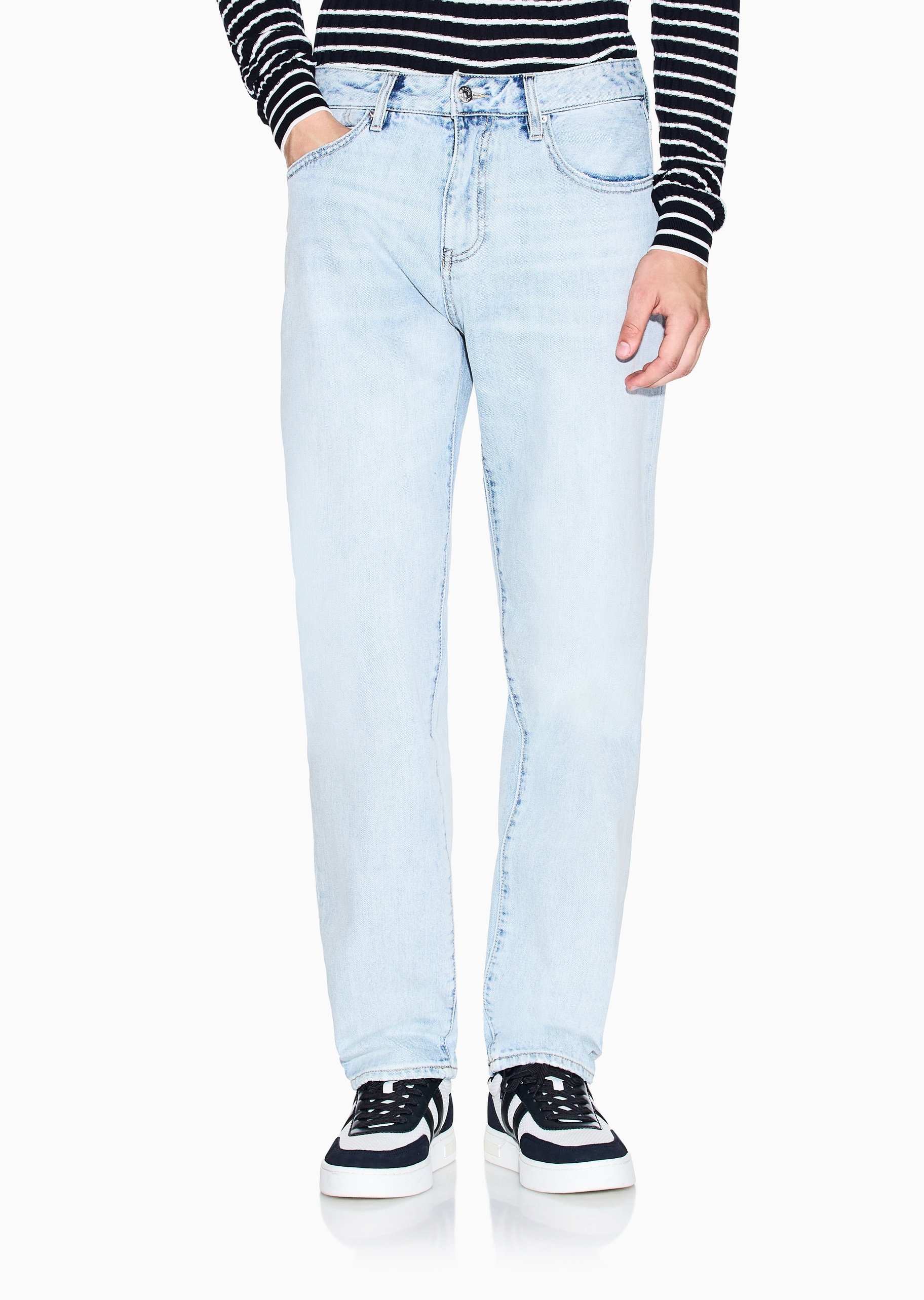 ARMANI EXCHANGE 男士全棉修身低腰长款直筒窄脚牛仔裤