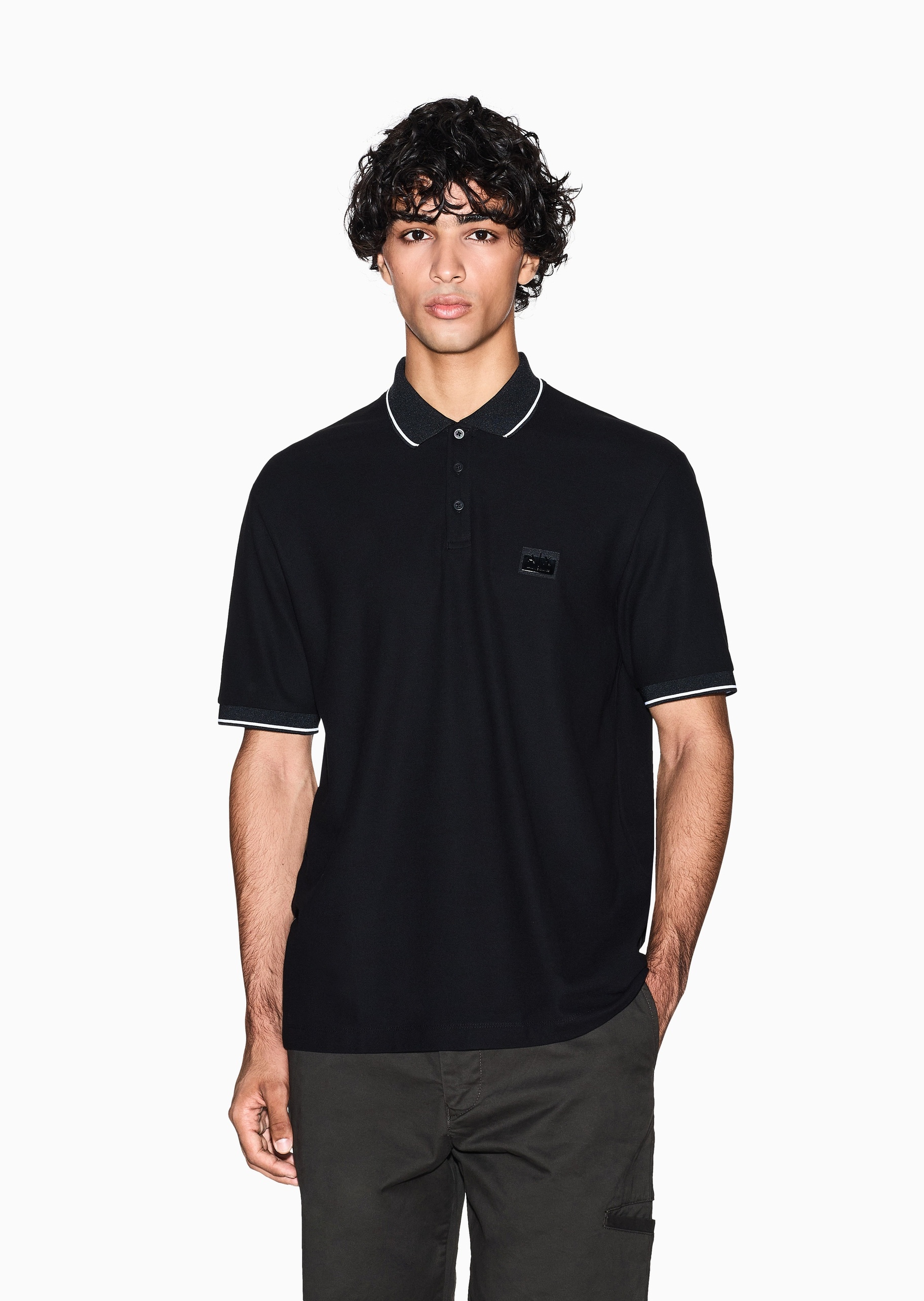 ARMANI EXCHANGE 男士全棉短袖翻领撞色饰边Polo衫