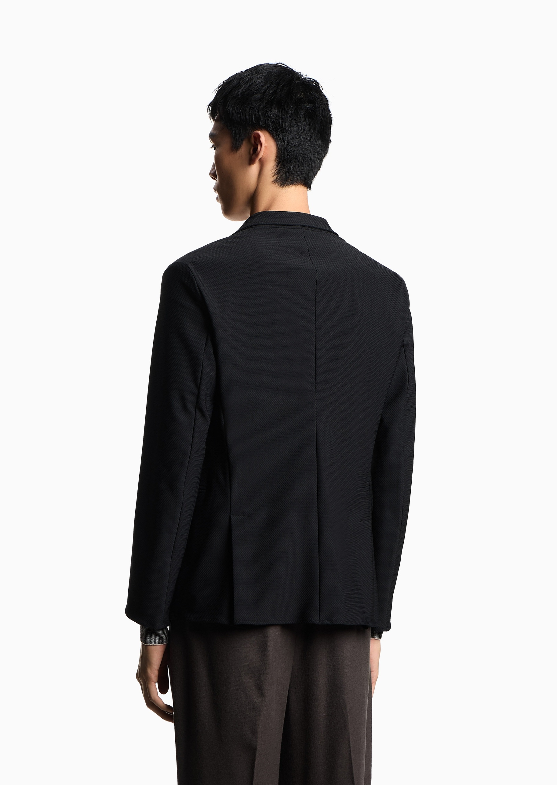 Emporio Armani 男士弹力长袖平驳领单排扣西装外套