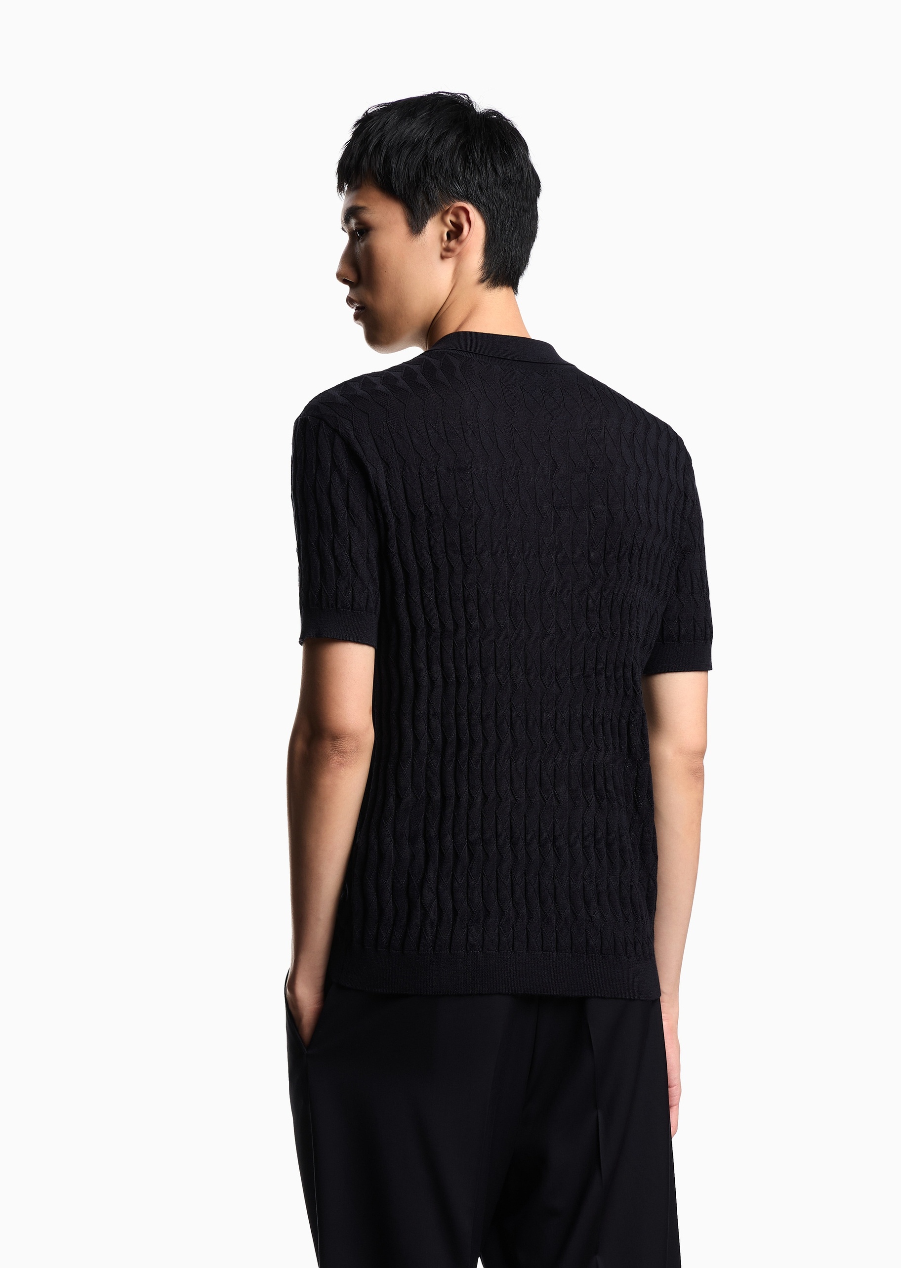 Emporio Armani 男士短袖Polo领纯色压花针织衫