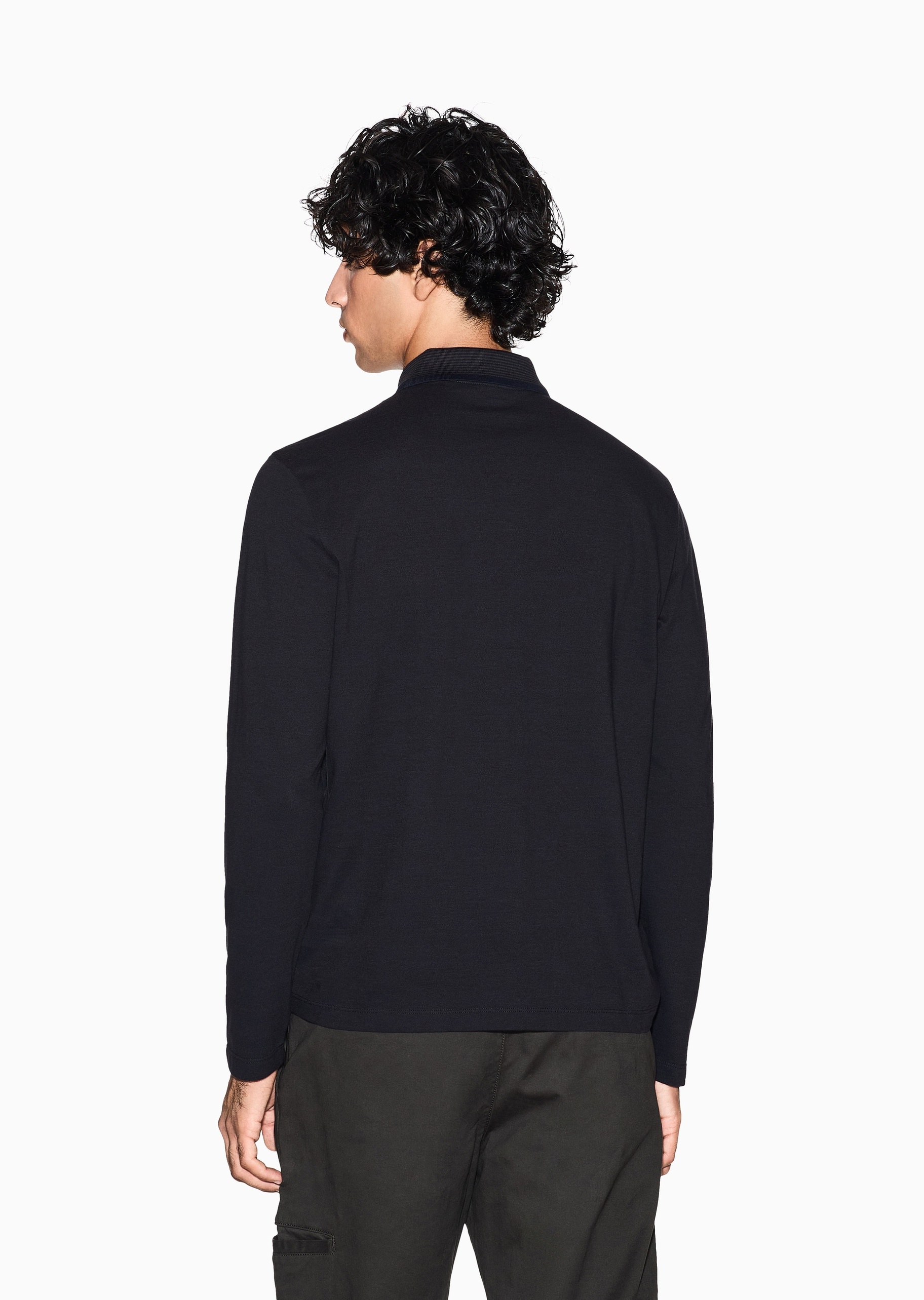 ARMANI EXCHANGE 男士珠地纯棉长袖翻领刺绣Polo衫