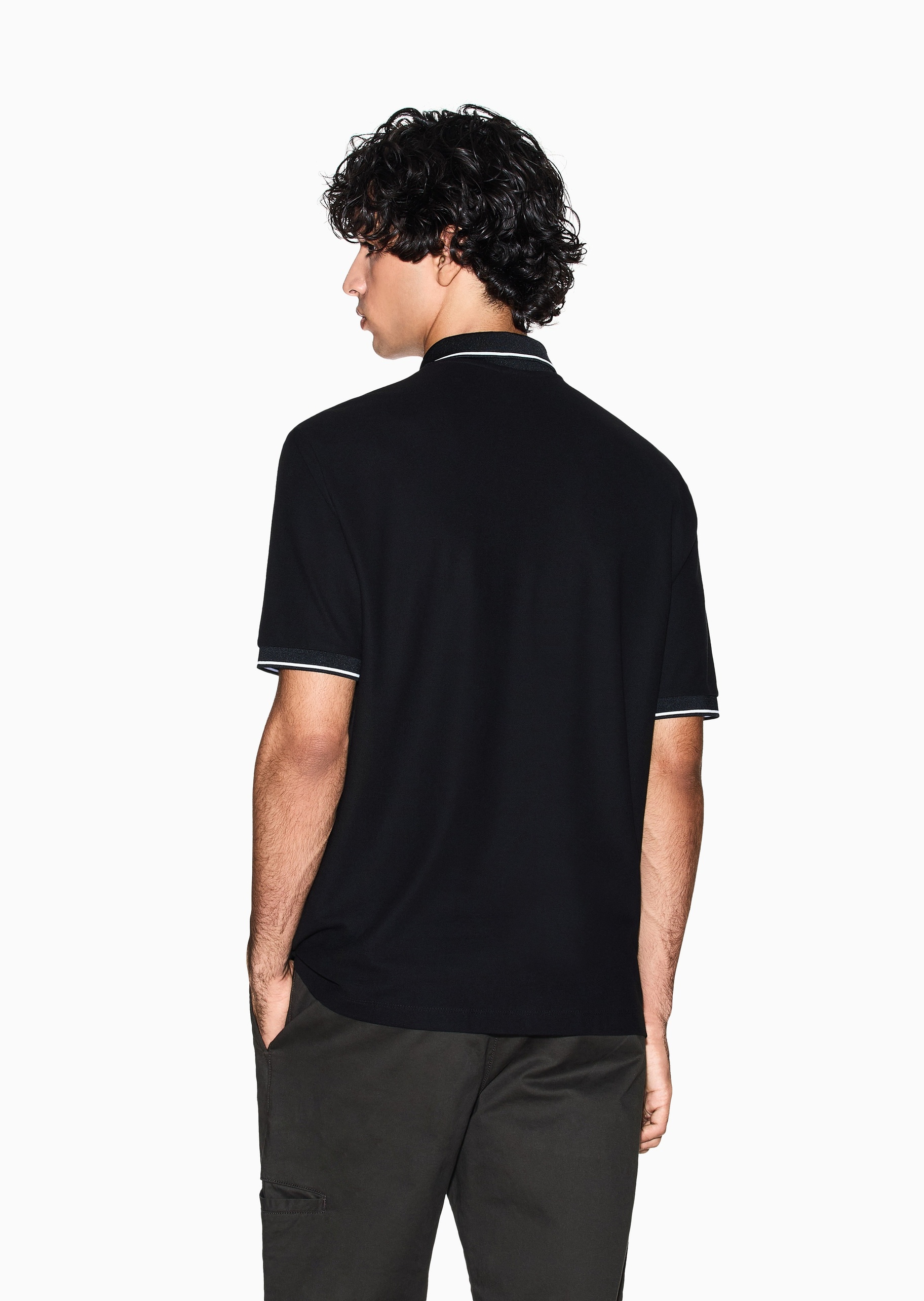ARMANI EXCHANGE 男士全棉短袖翻领撞色饰边Polo衫