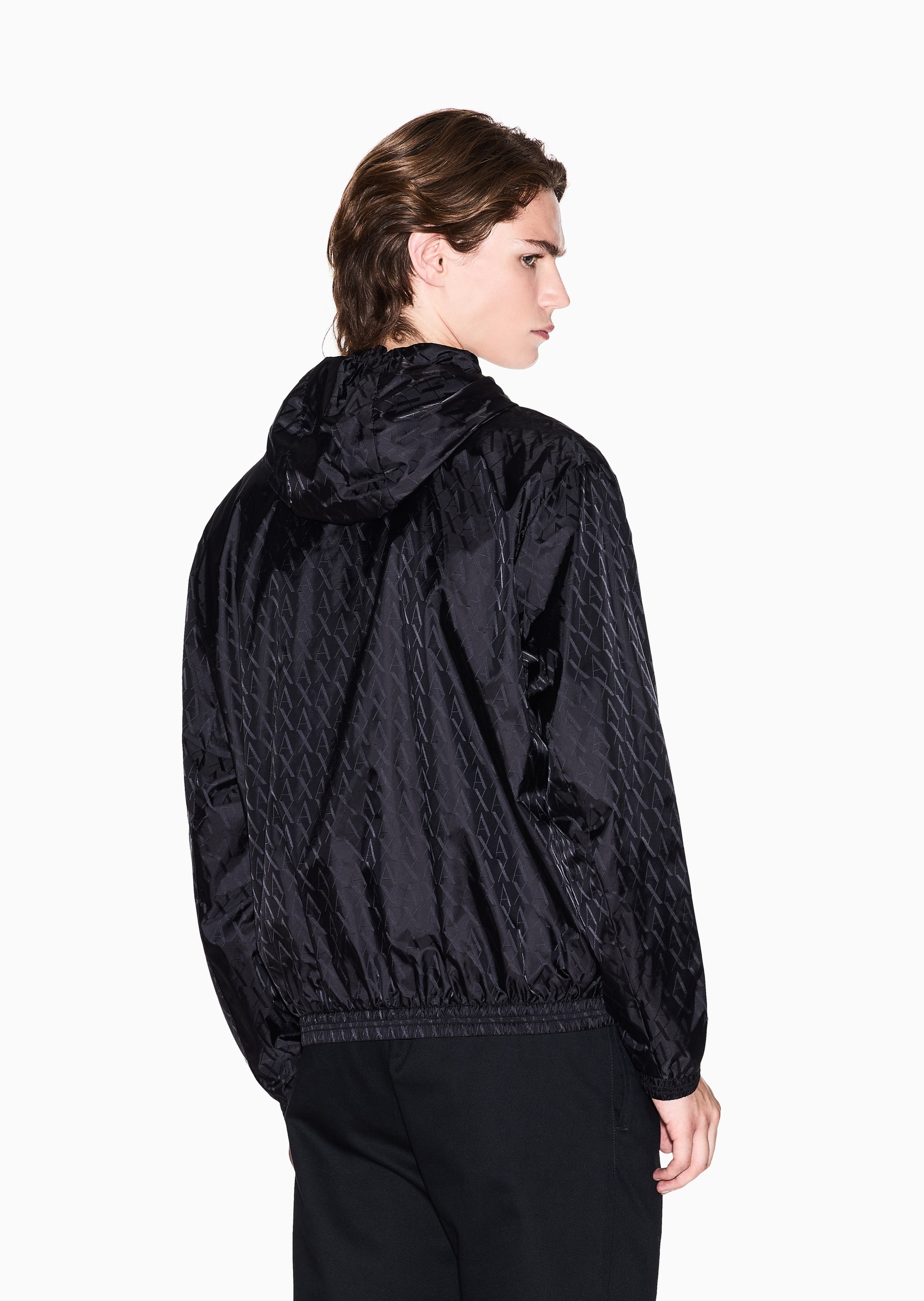 ARMANI EXCHANGE 男士长袖连帽拉链门襟满印字母夹克