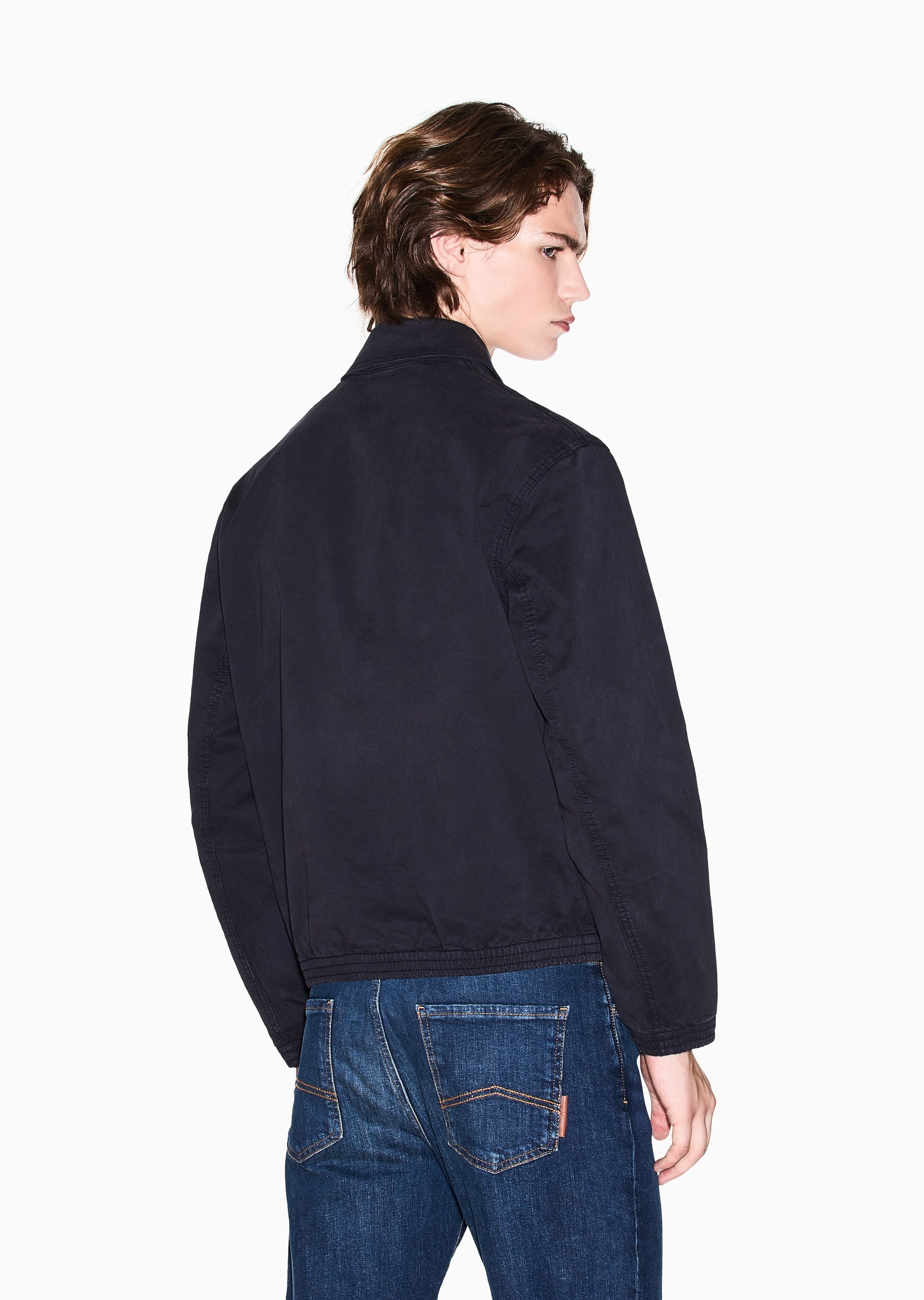 ARMANI EXCHANGE 男士纯棉长袖翻领刺绣标识拉链夹克