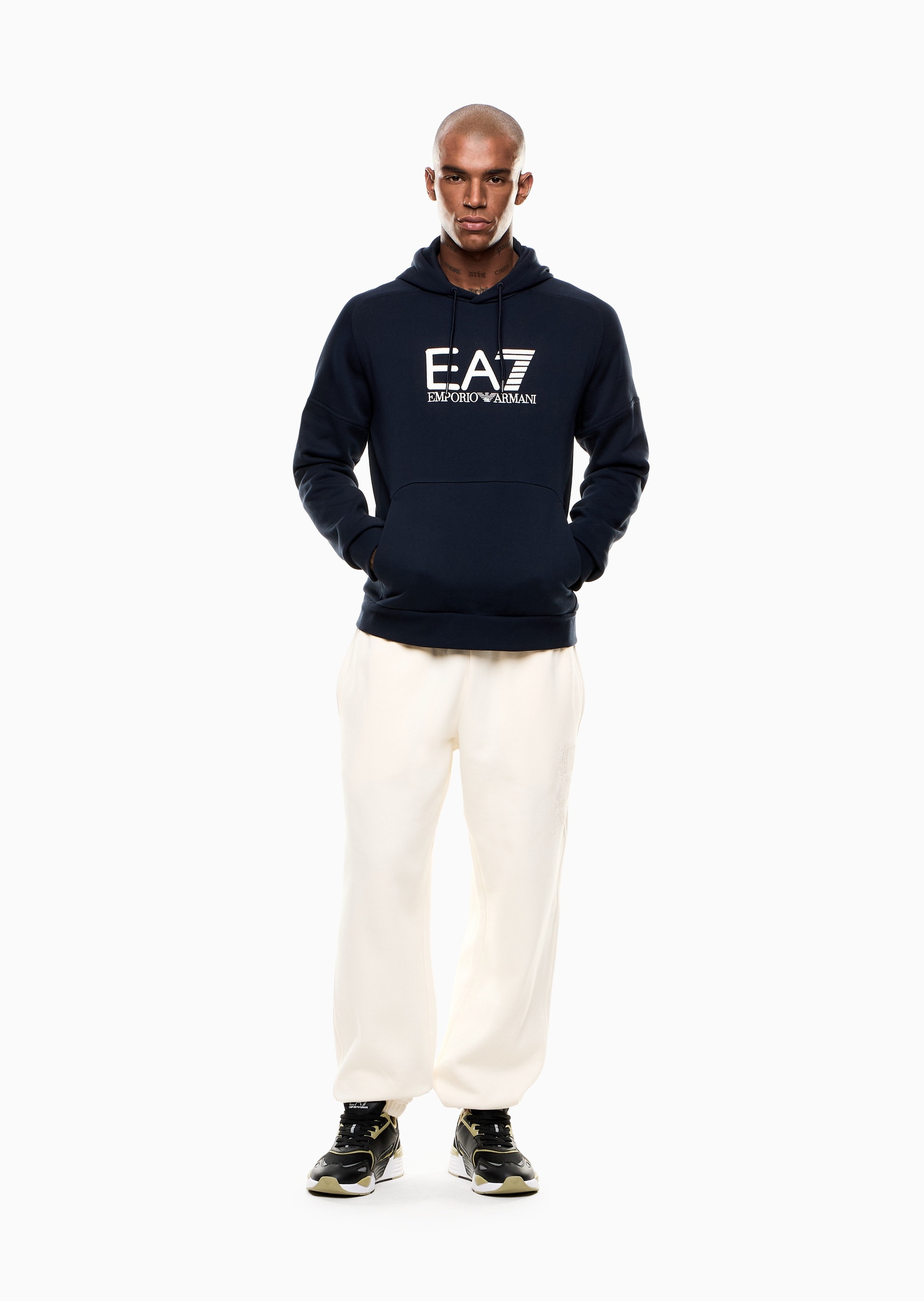 EA7 男士合身运动风重磅加绒连帽卫衣