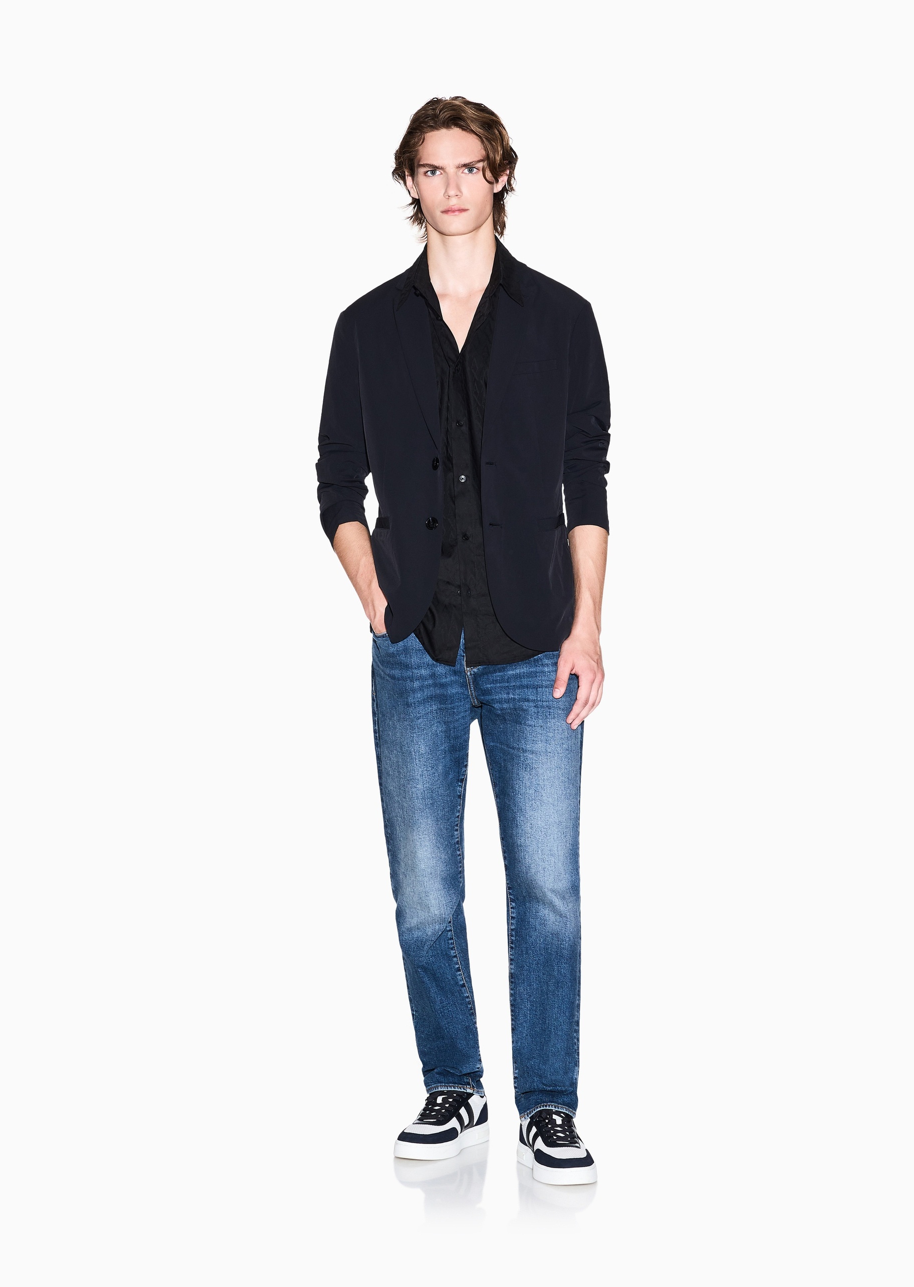 ARMANI EXCHANGE 男士合身长袖平驳领休闲商务西装外套
