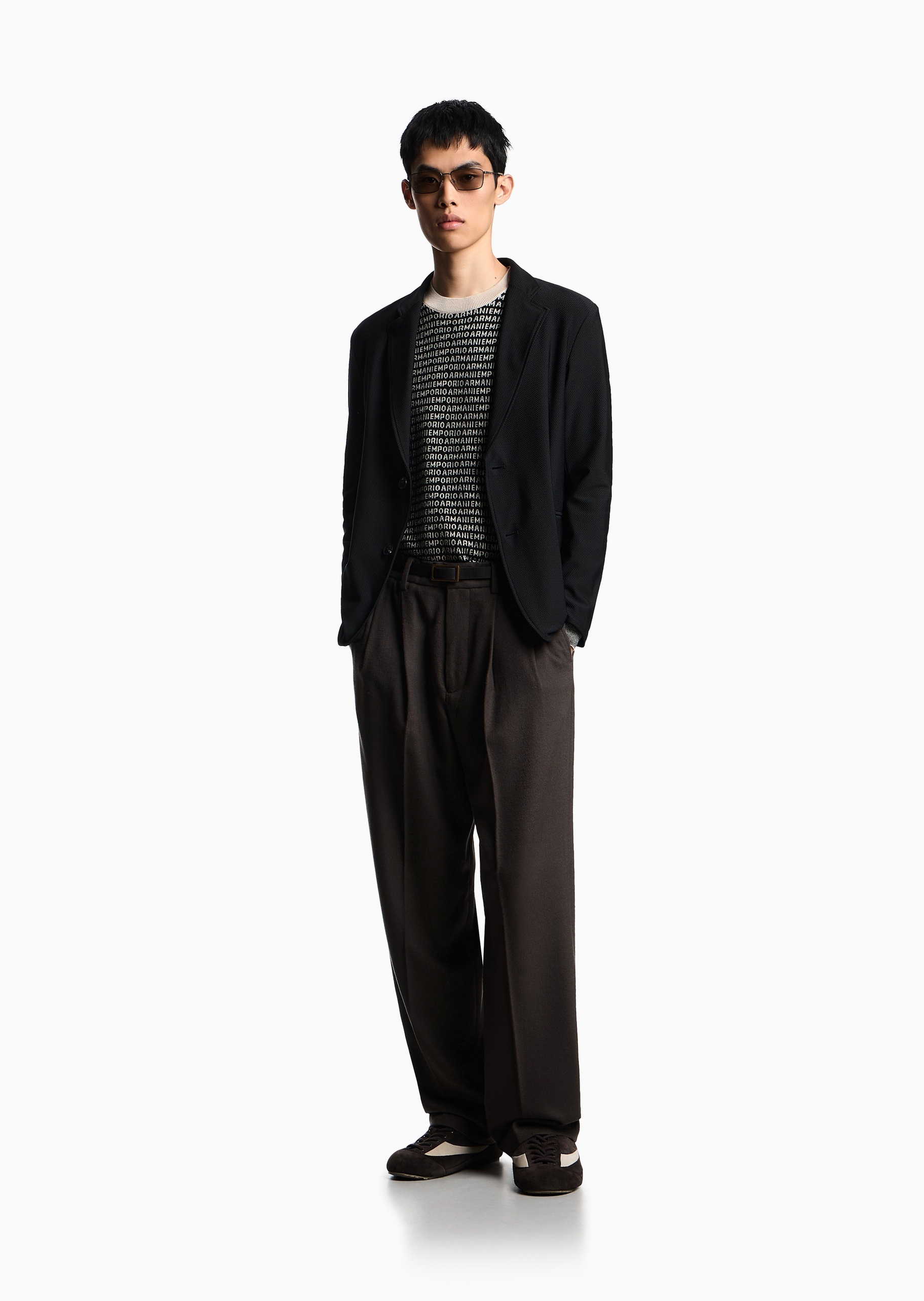 Emporio Armani 男士弹力长袖平驳领单排扣西装外套