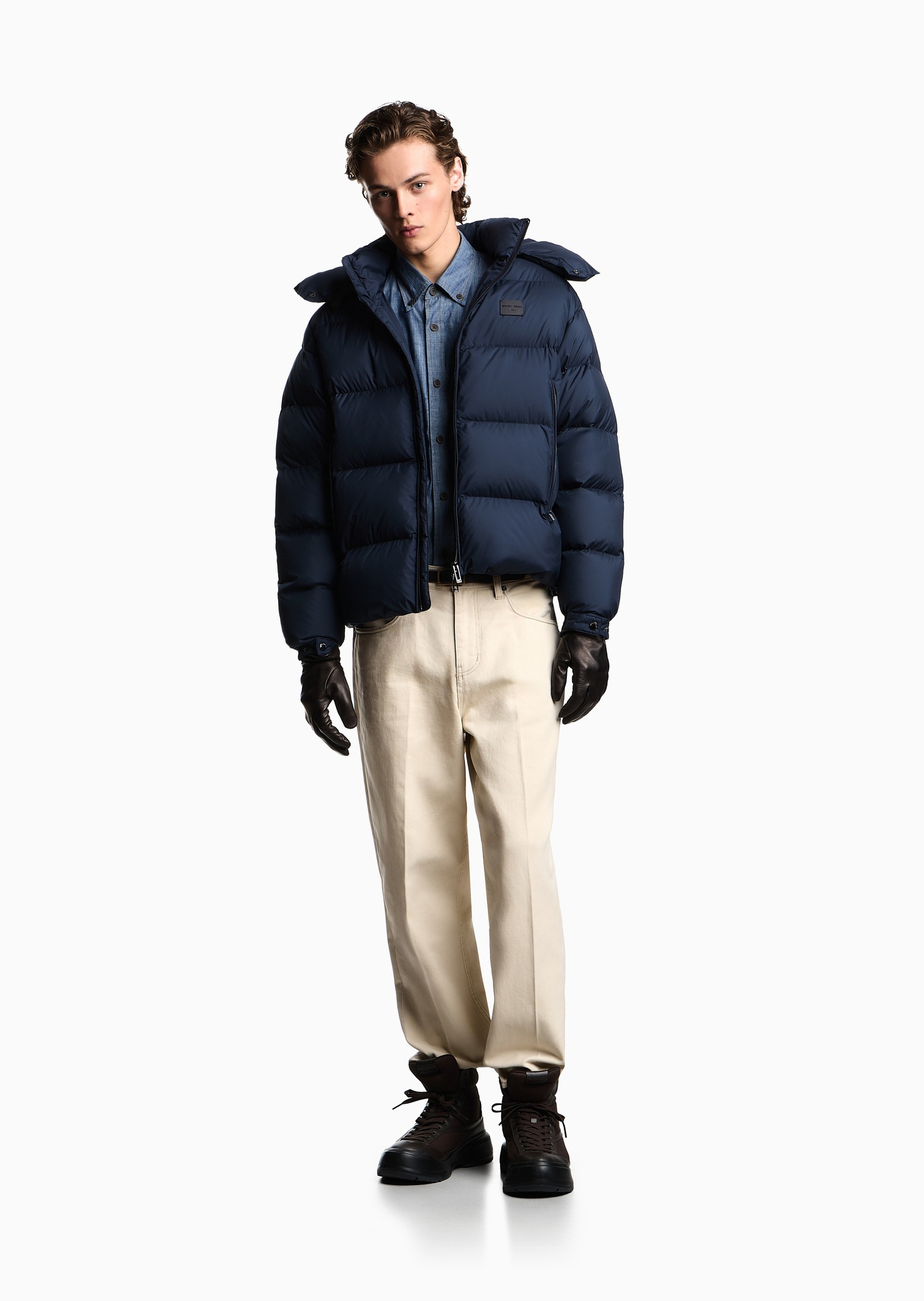 Emporio Armani 男士全棉长袖翻领复古休闲牛仔衬衫