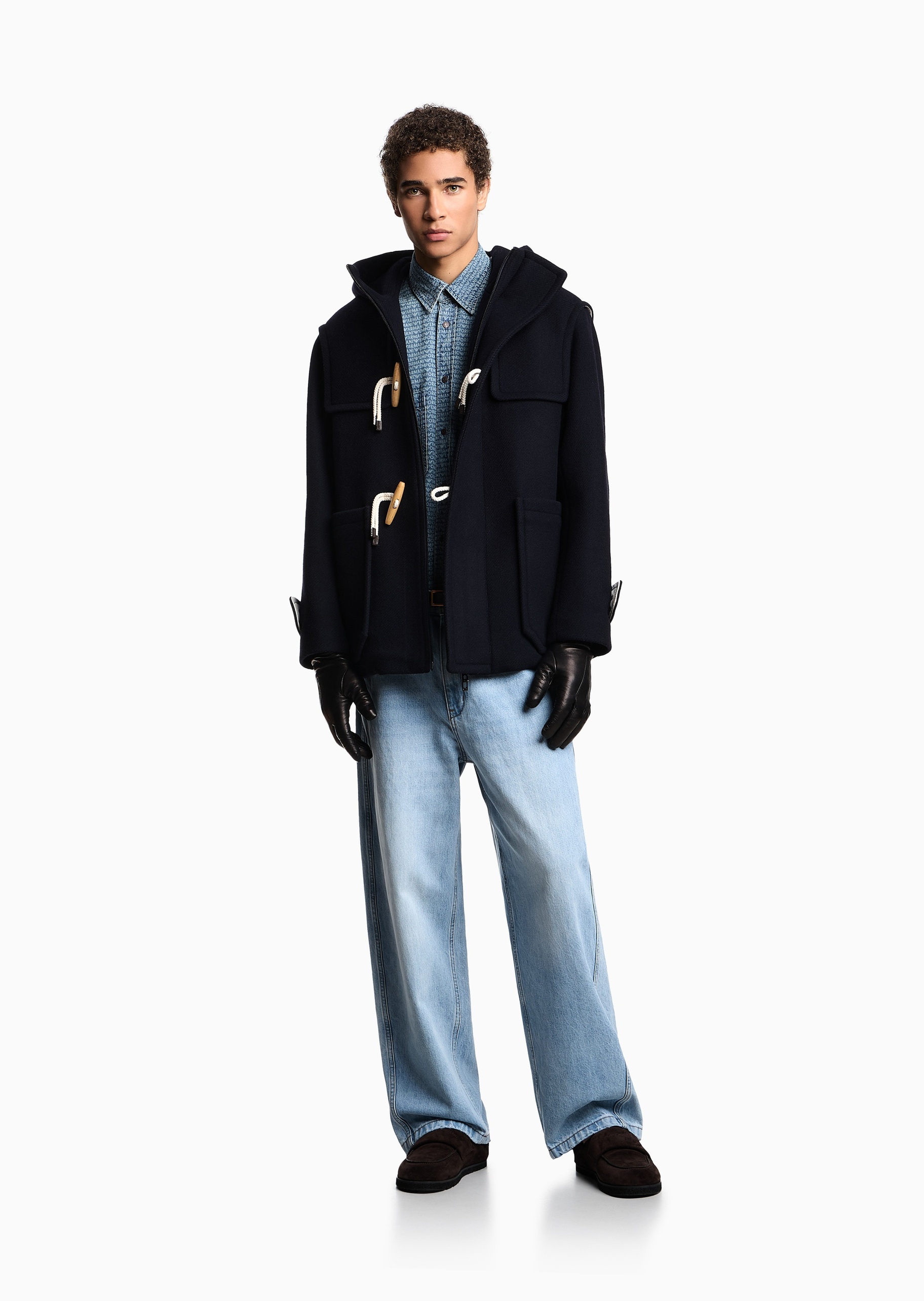 Emporio Armani 男士全棉长袖翻领经典老花牛仔衬衫