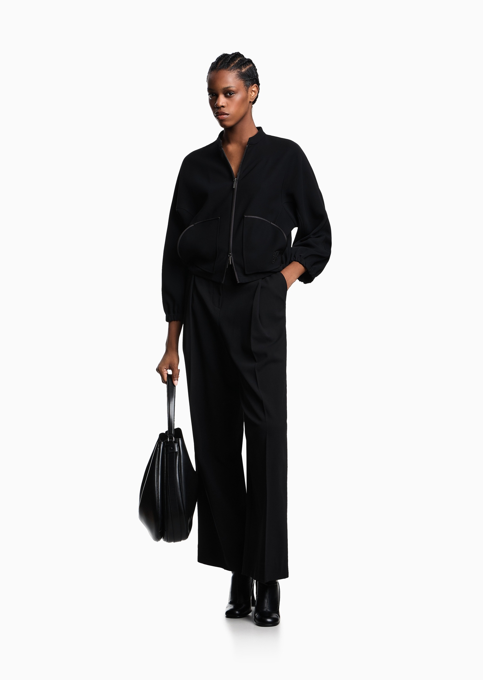 Emporio Armani 女士短款小立领全拉链标识刺绣夹克