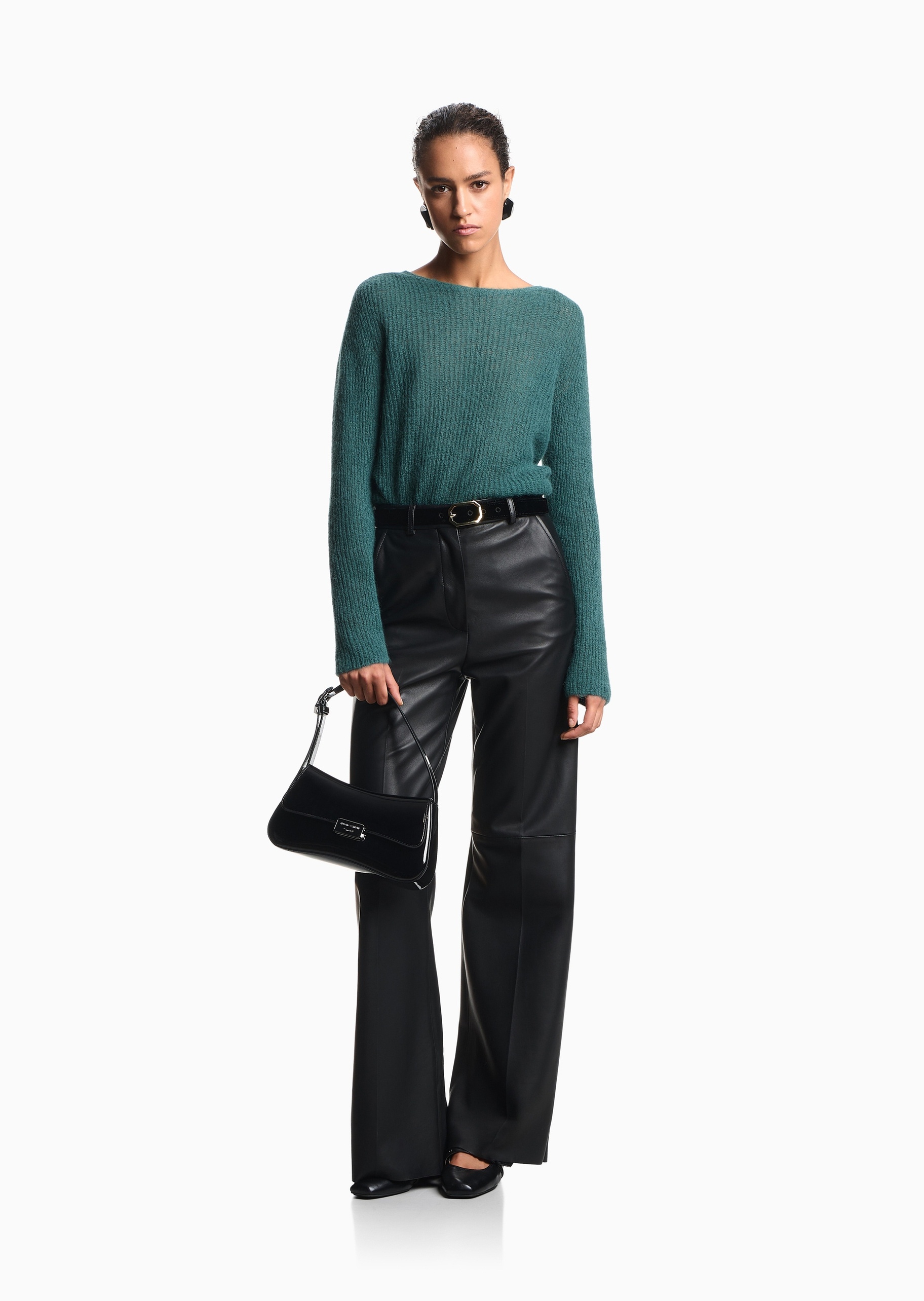 Emporio Armani 女士羊驼毛修身长袖圆领纯色针织衫