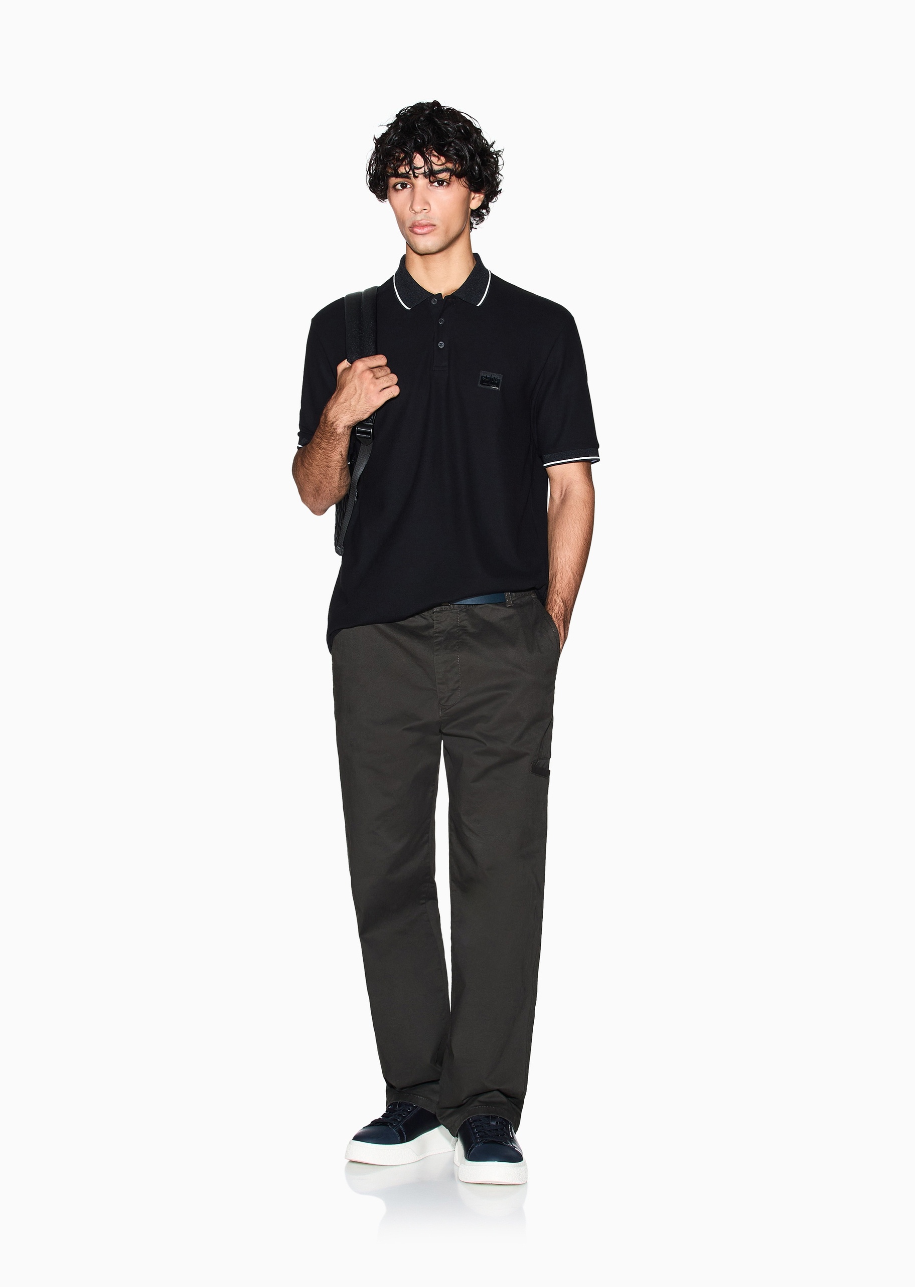 ARMANI EXCHANGE 男士全棉短袖翻领撞色饰边Polo衫