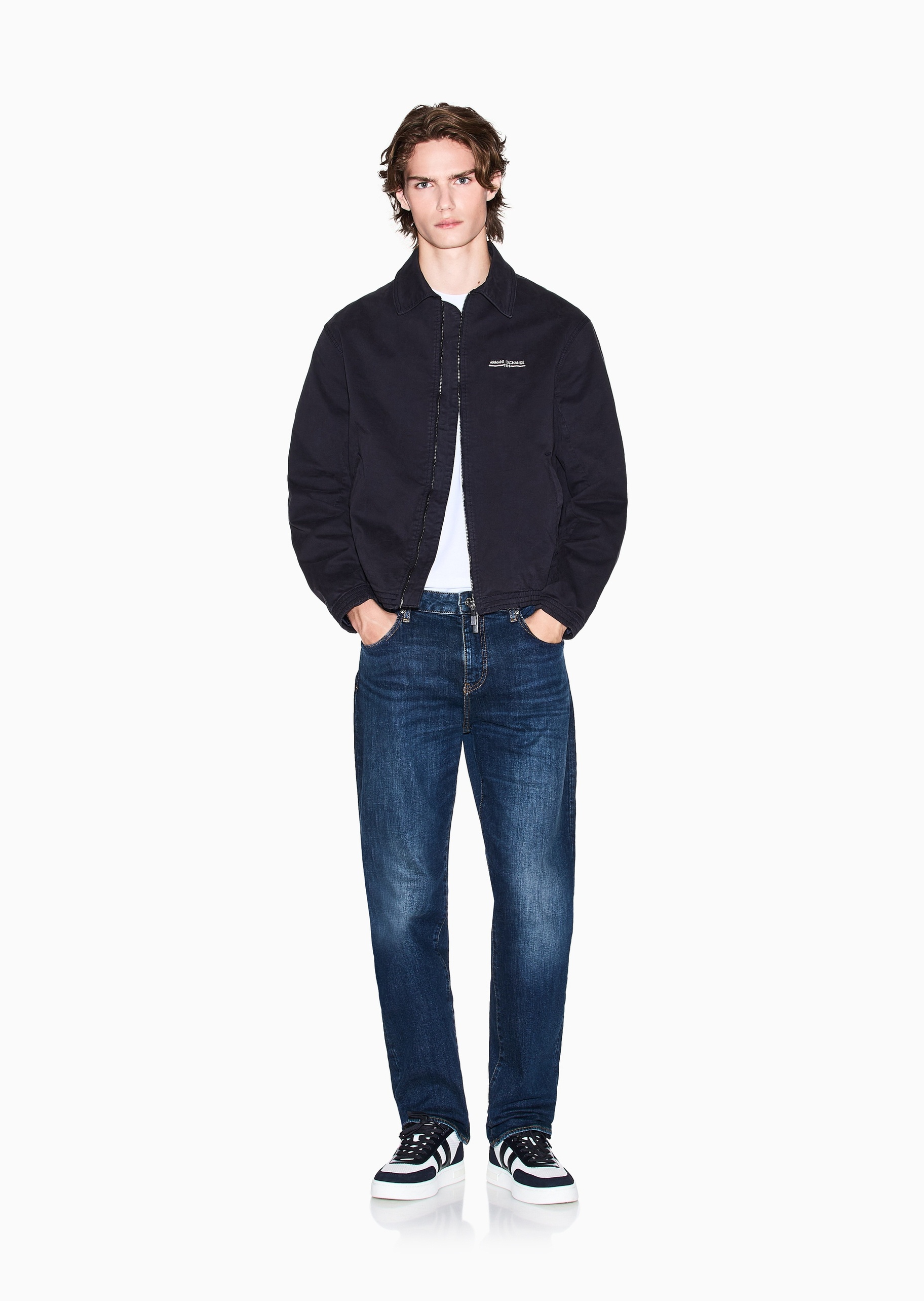 ARMANI EXCHANGE 男士纯棉长袖翻领刺绣标识拉链夹克