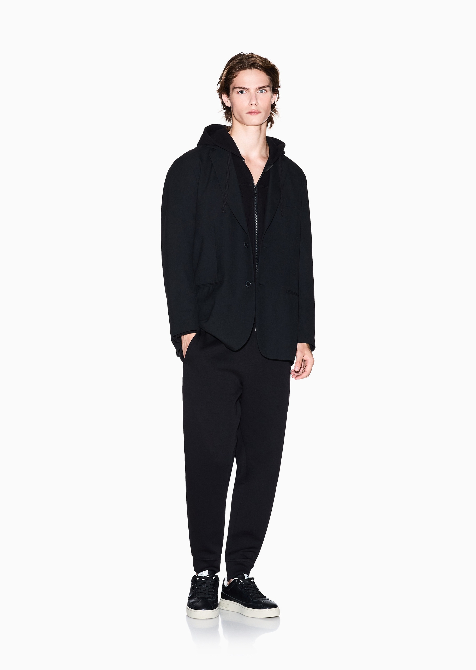 ARMANI EXCHANGE 男士棉质宽松长款锥形束脚纯色重磅慢跑卫裤