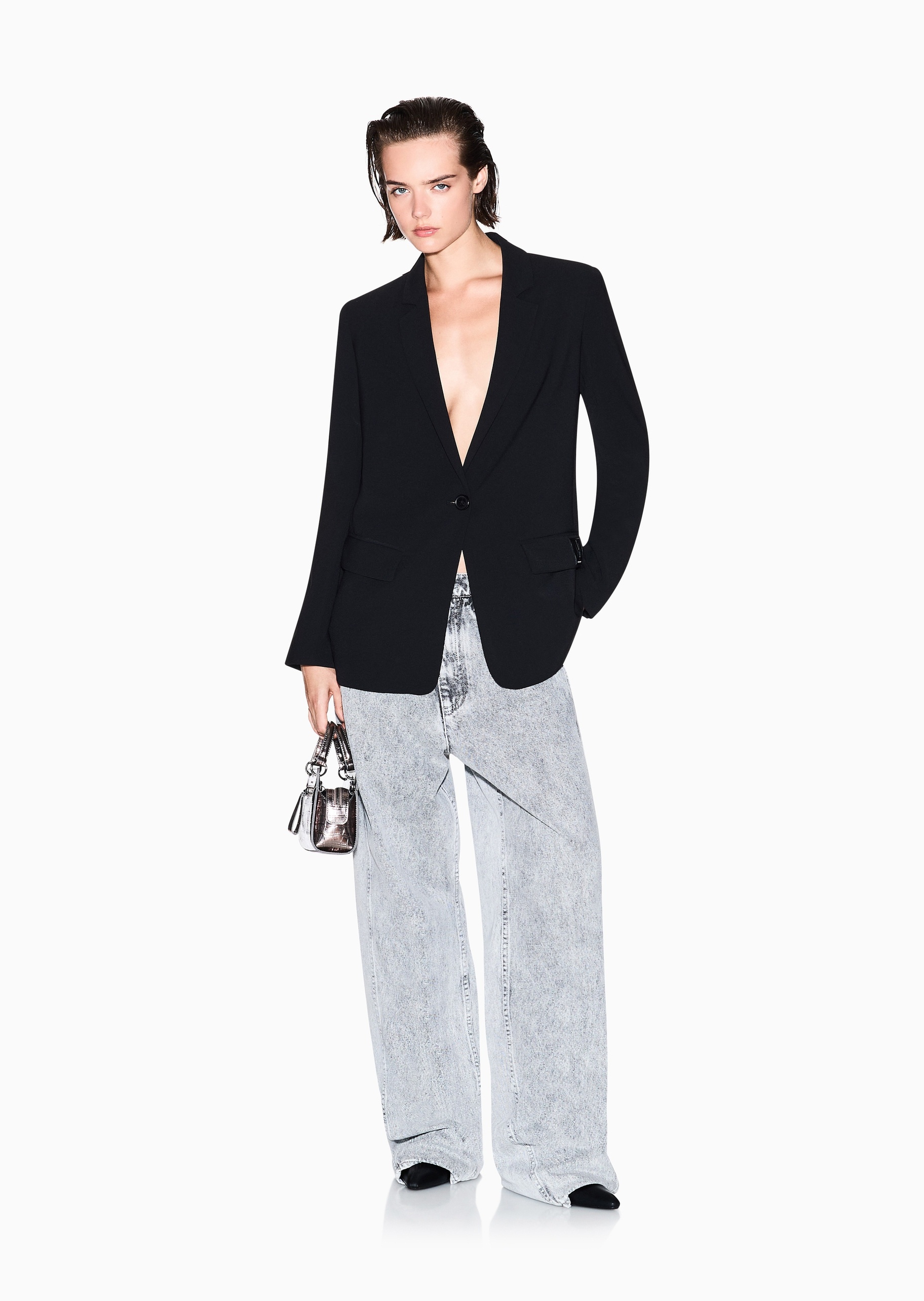 ARMANI EXCHANGE 女士合身长袖平驳领单粒扣纯色休闲西装外套