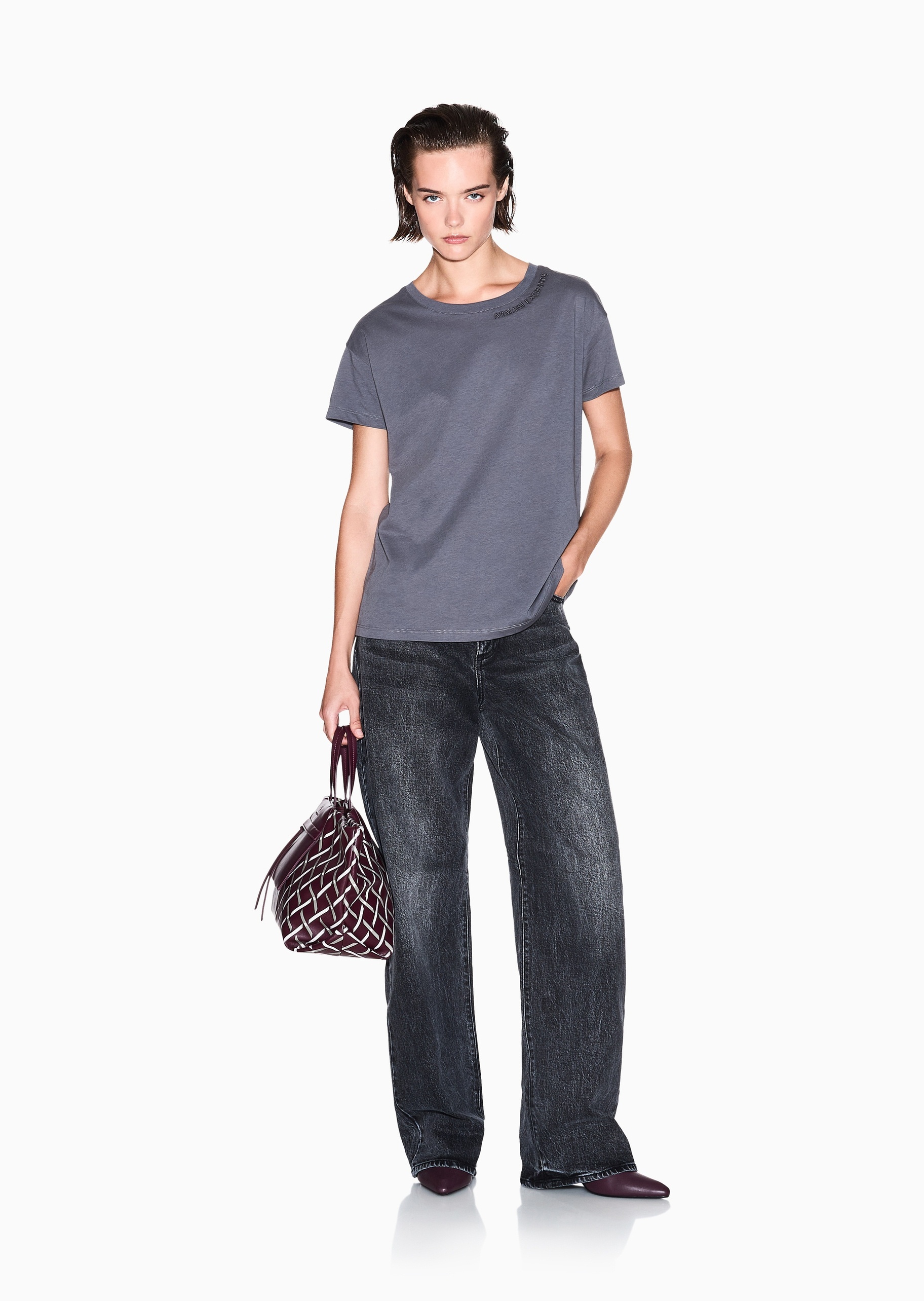 ARMANI EXCHANGE 女士纯棉宽松短袖圆领纯色轻薄T恤衫