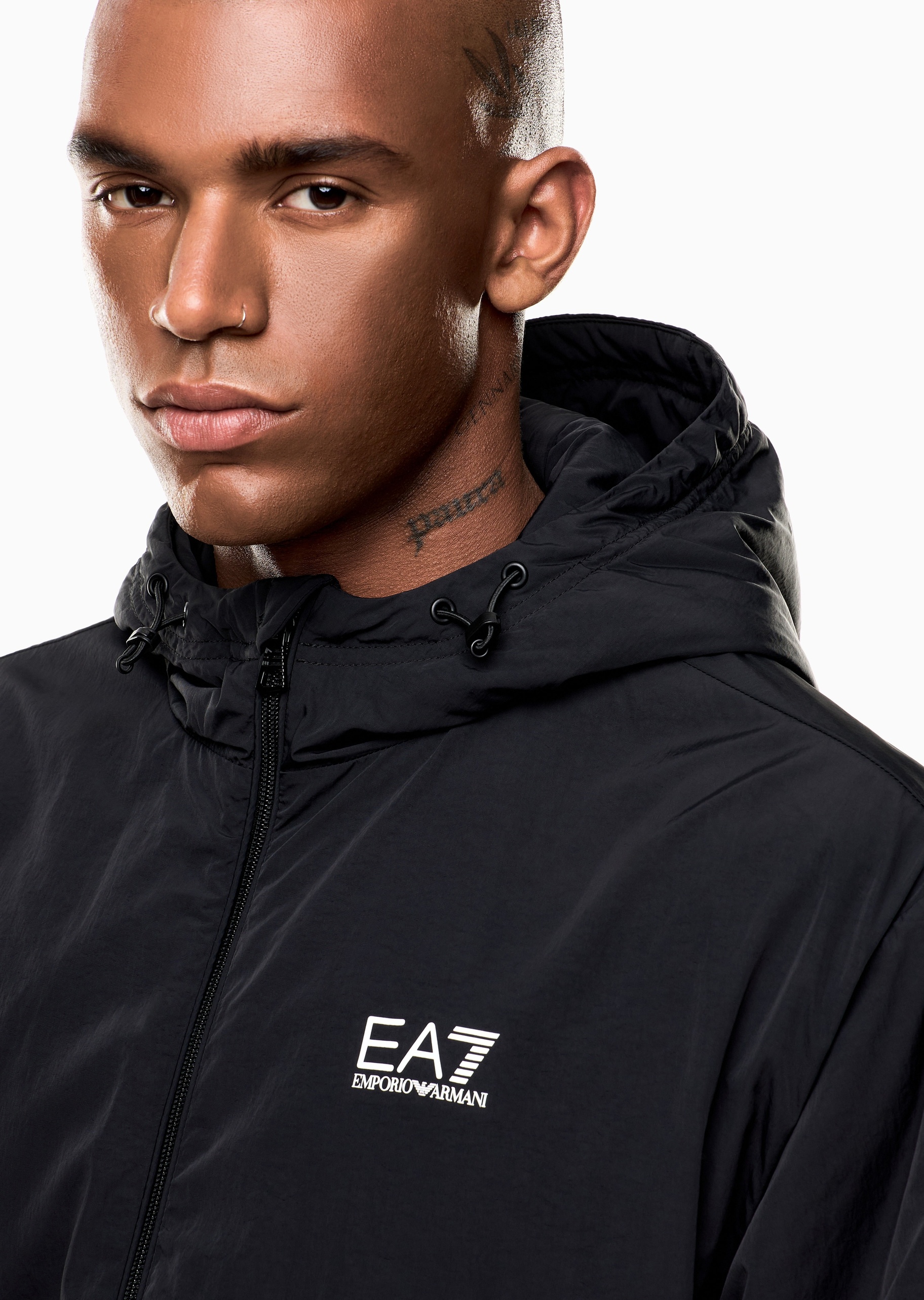 EA7 男士加绒连帽拉链简约教练夹克外套