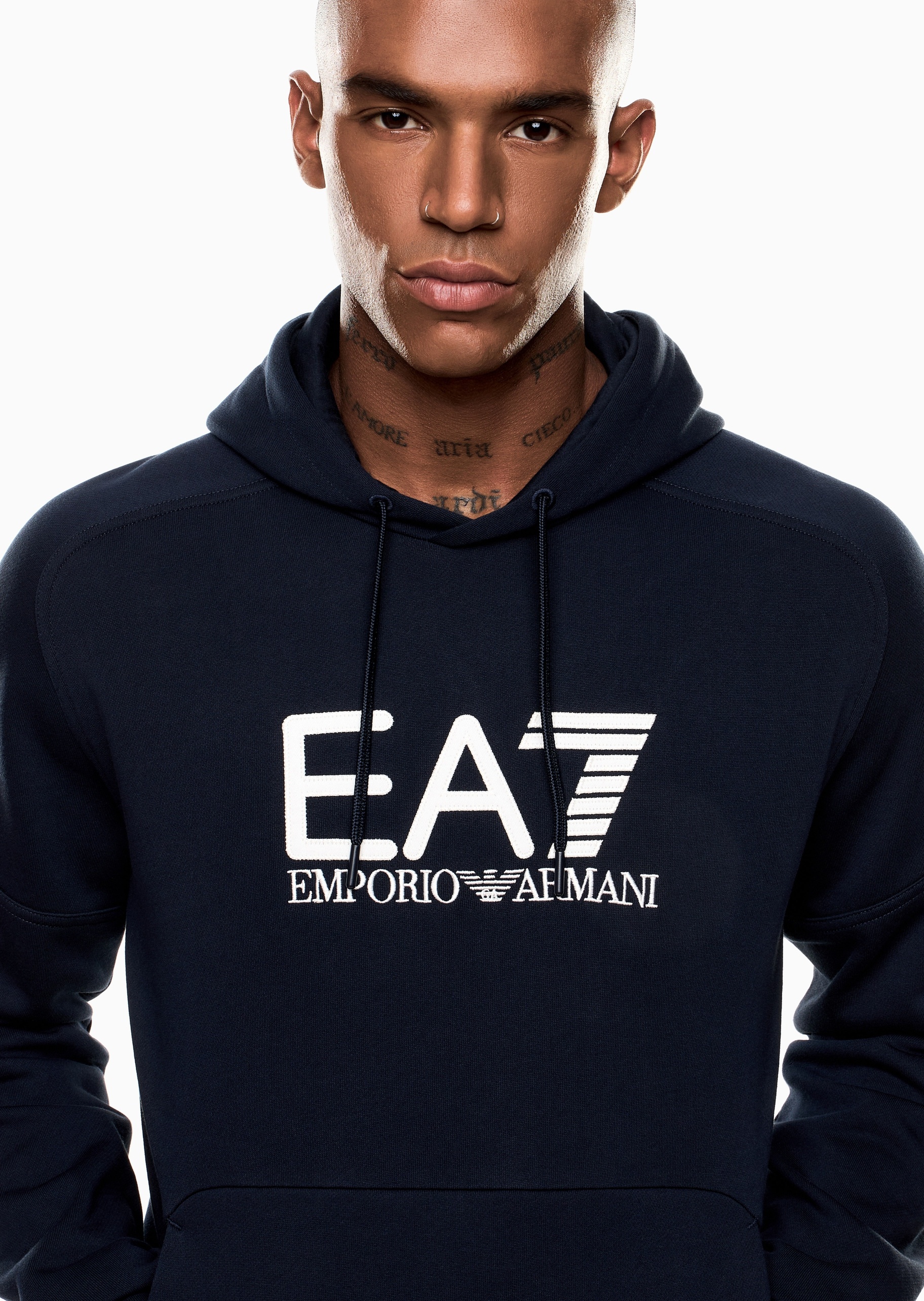 EA7 男士合身运动风重磅加绒连帽卫衣