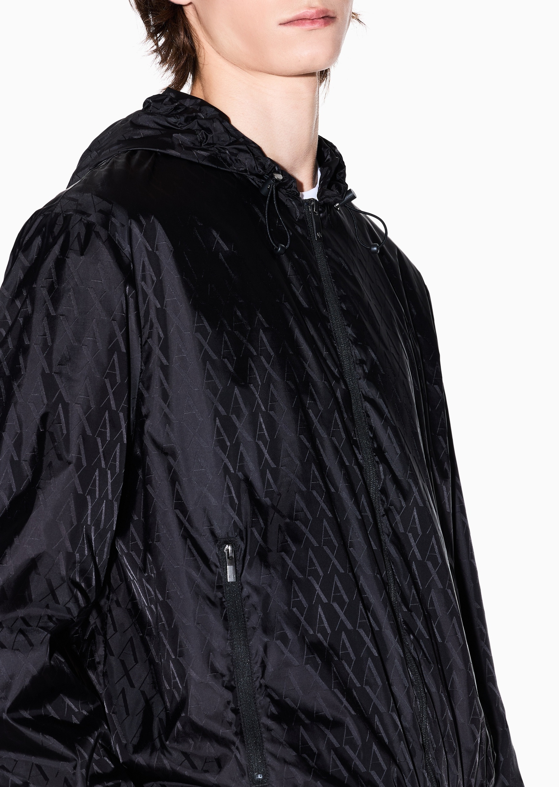 ARMANI EXCHANGE 男士长袖连帽拉链门襟满印字母夹克