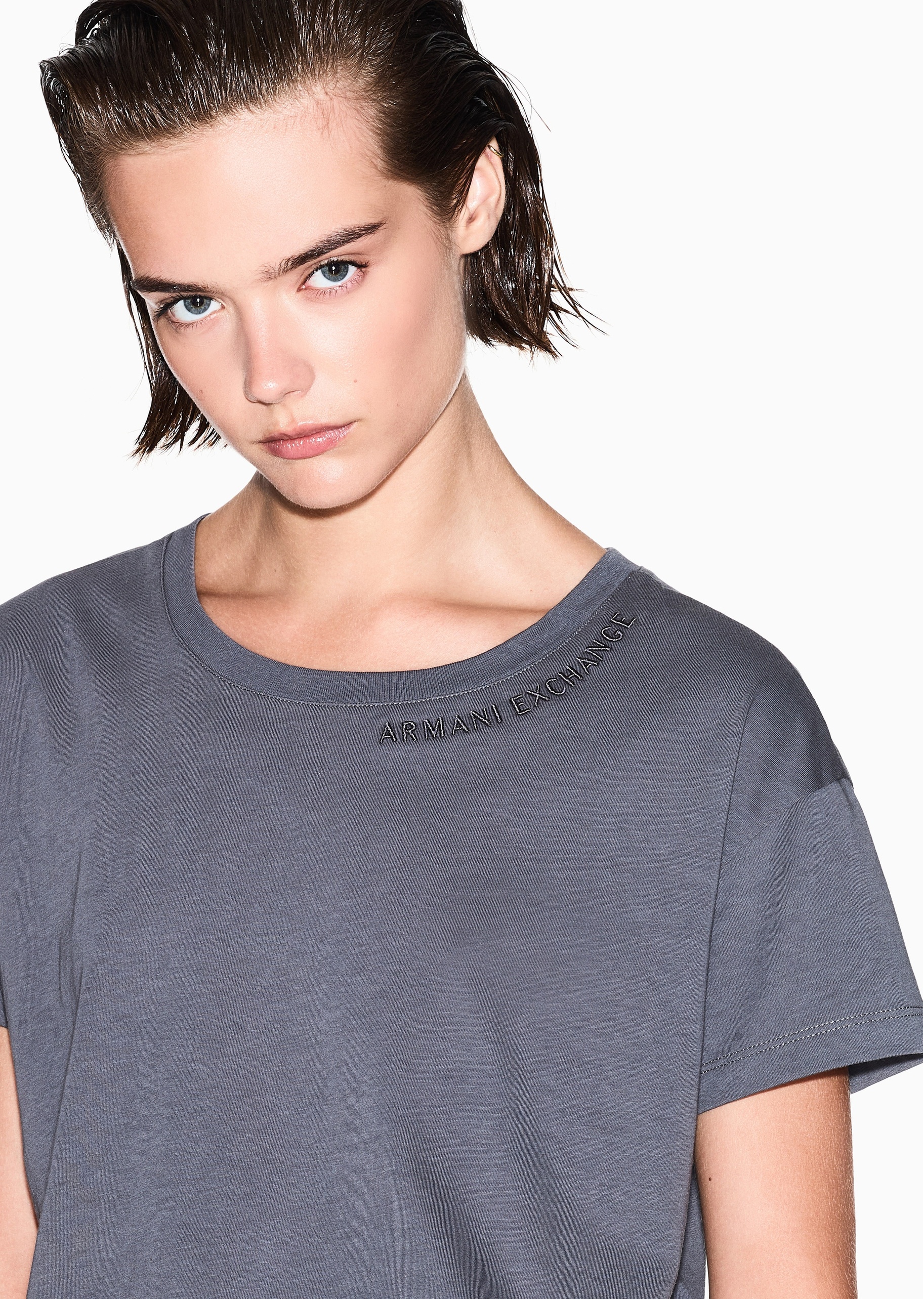 ARMANI EXCHANGE 女士纯棉宽松短袖圆领纯色轻薄T恤衫
