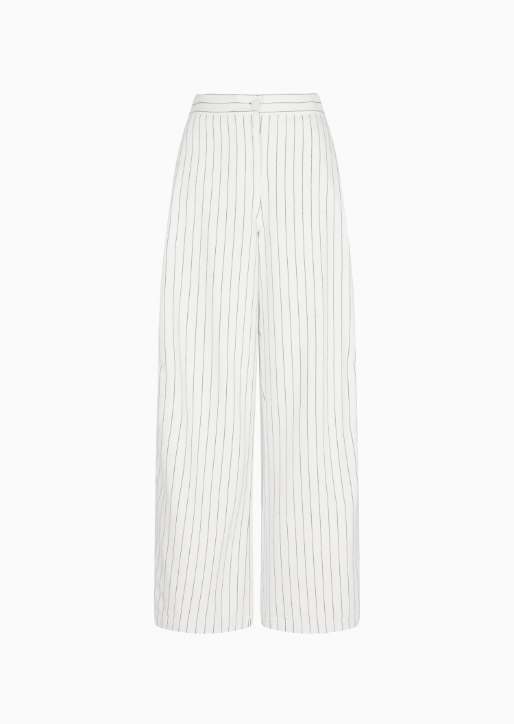 Emporio Armani 女士全棉宽松长款直筒细条纹休闲裤