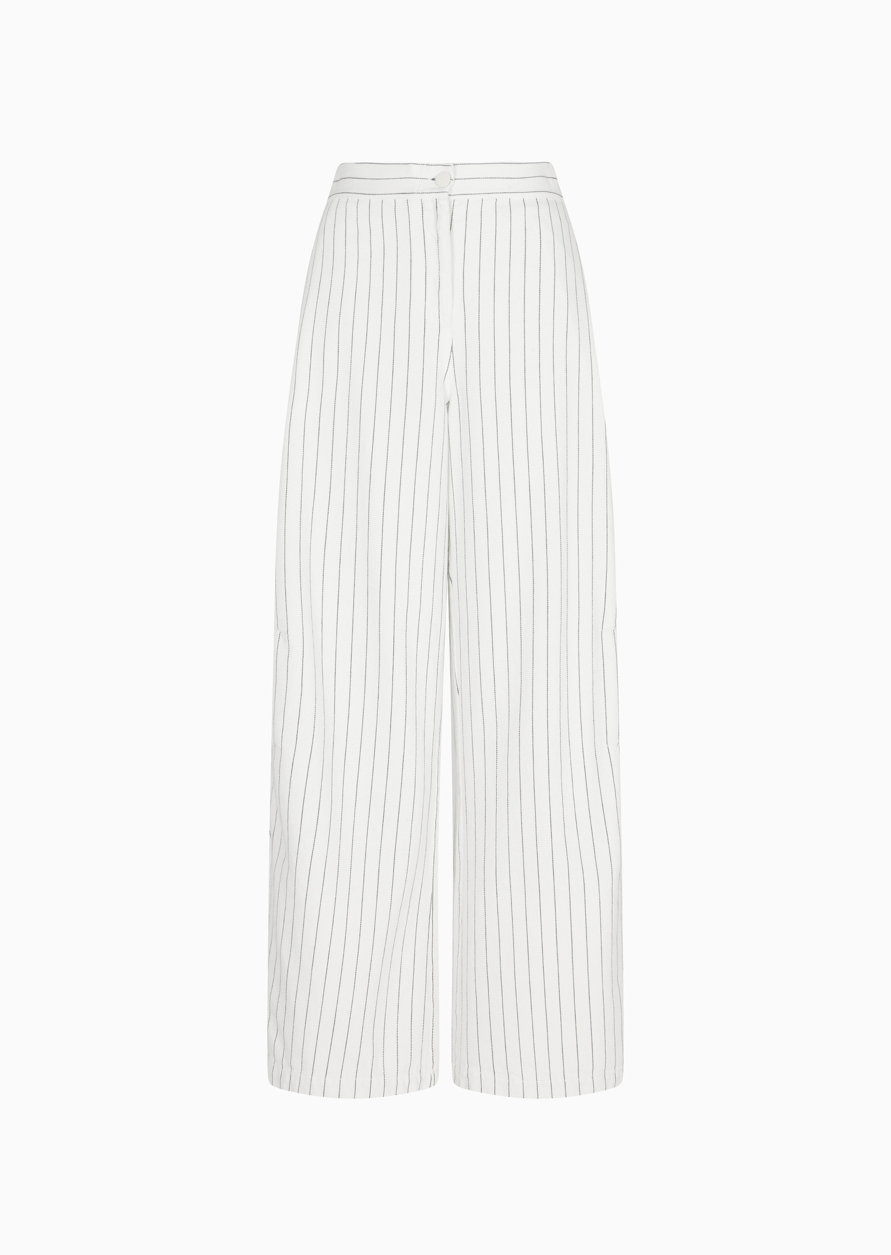 Emporio Armani 女士全棉宽松长款直筒细条纹休闲裤