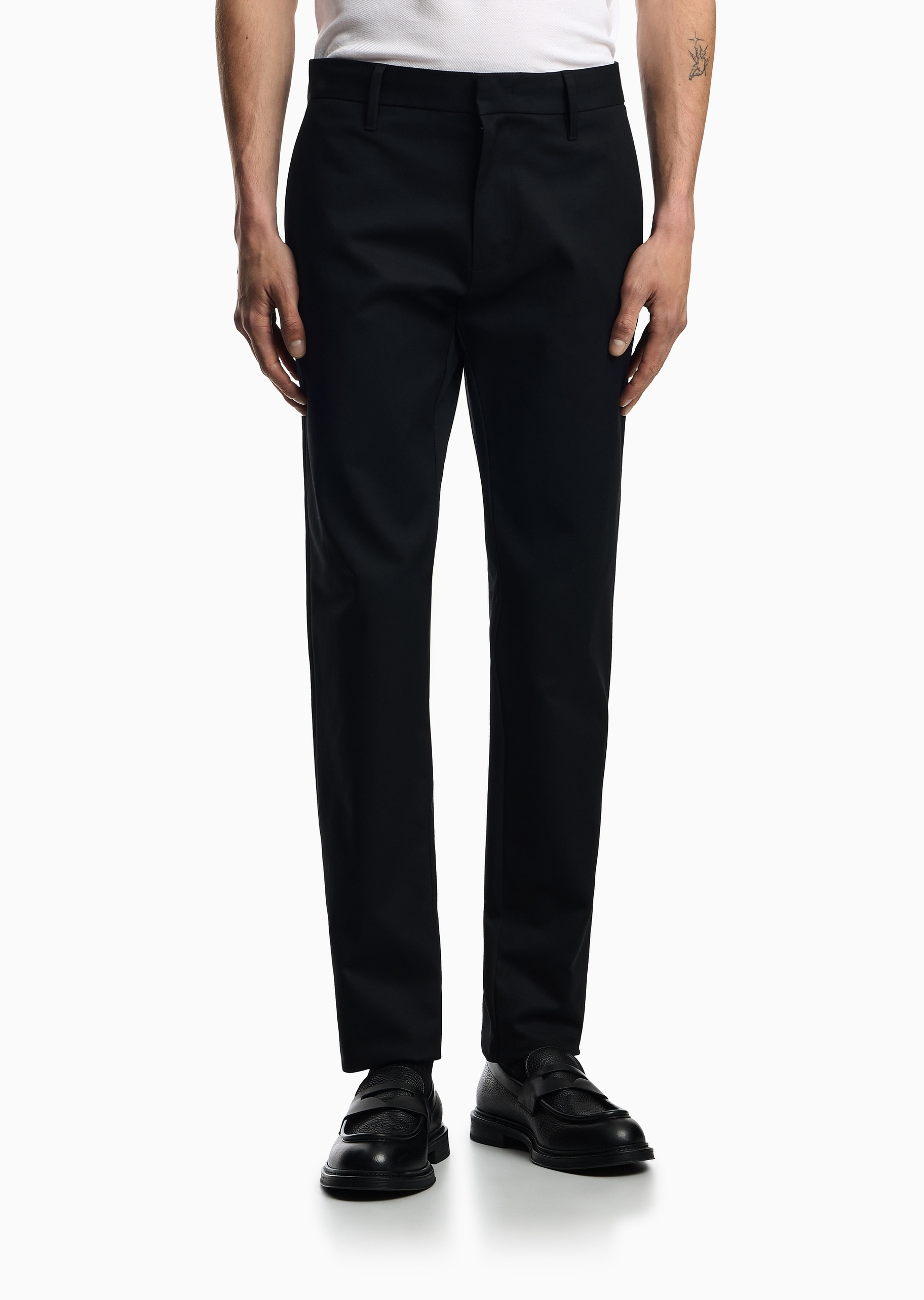 Emporio Armani 男士纯棉微弹合身长款直筒纯色商务休闲裤