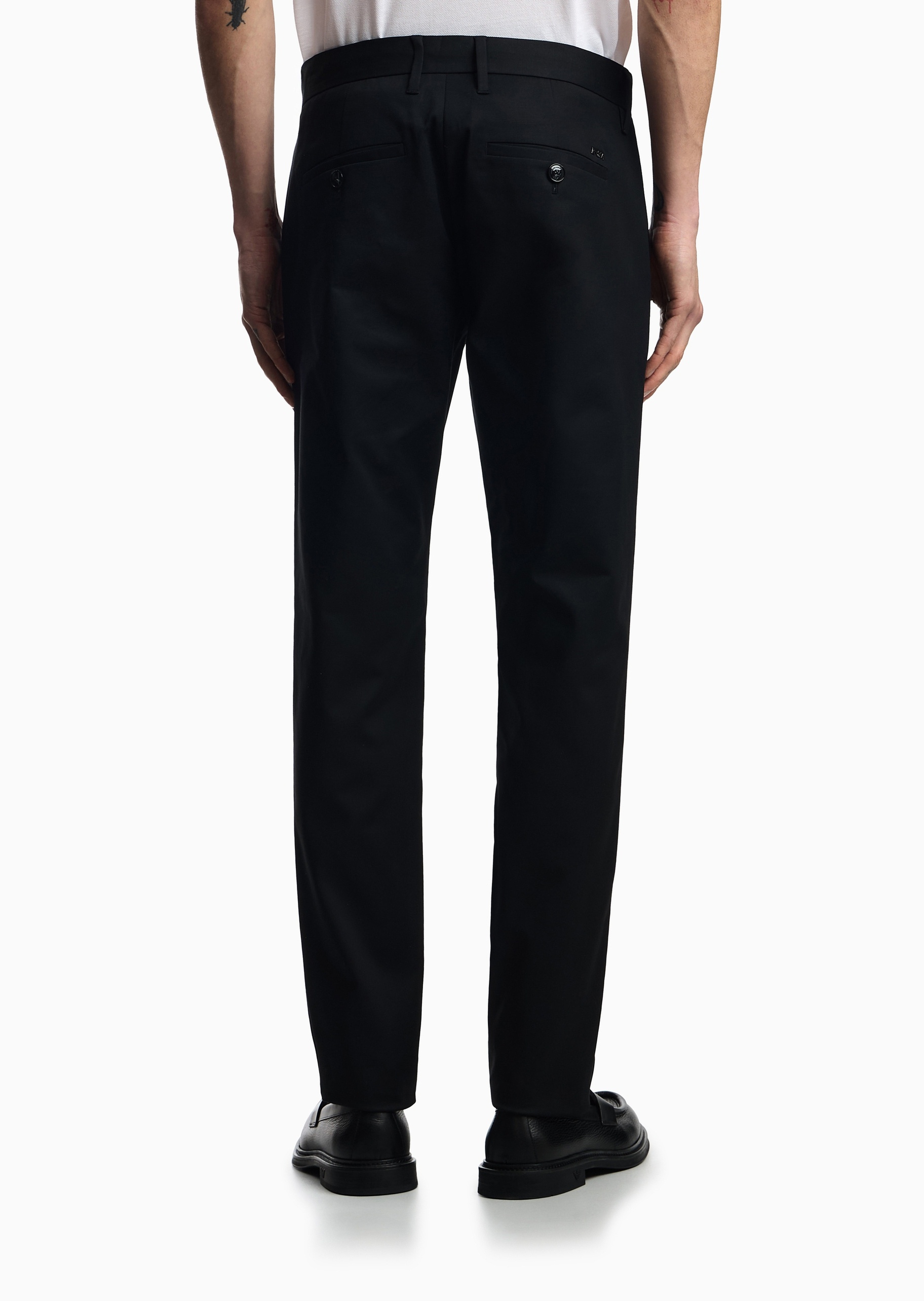 Emporio Armani 男士纯棉微弹合身长款直筒纯色商务休闲裤