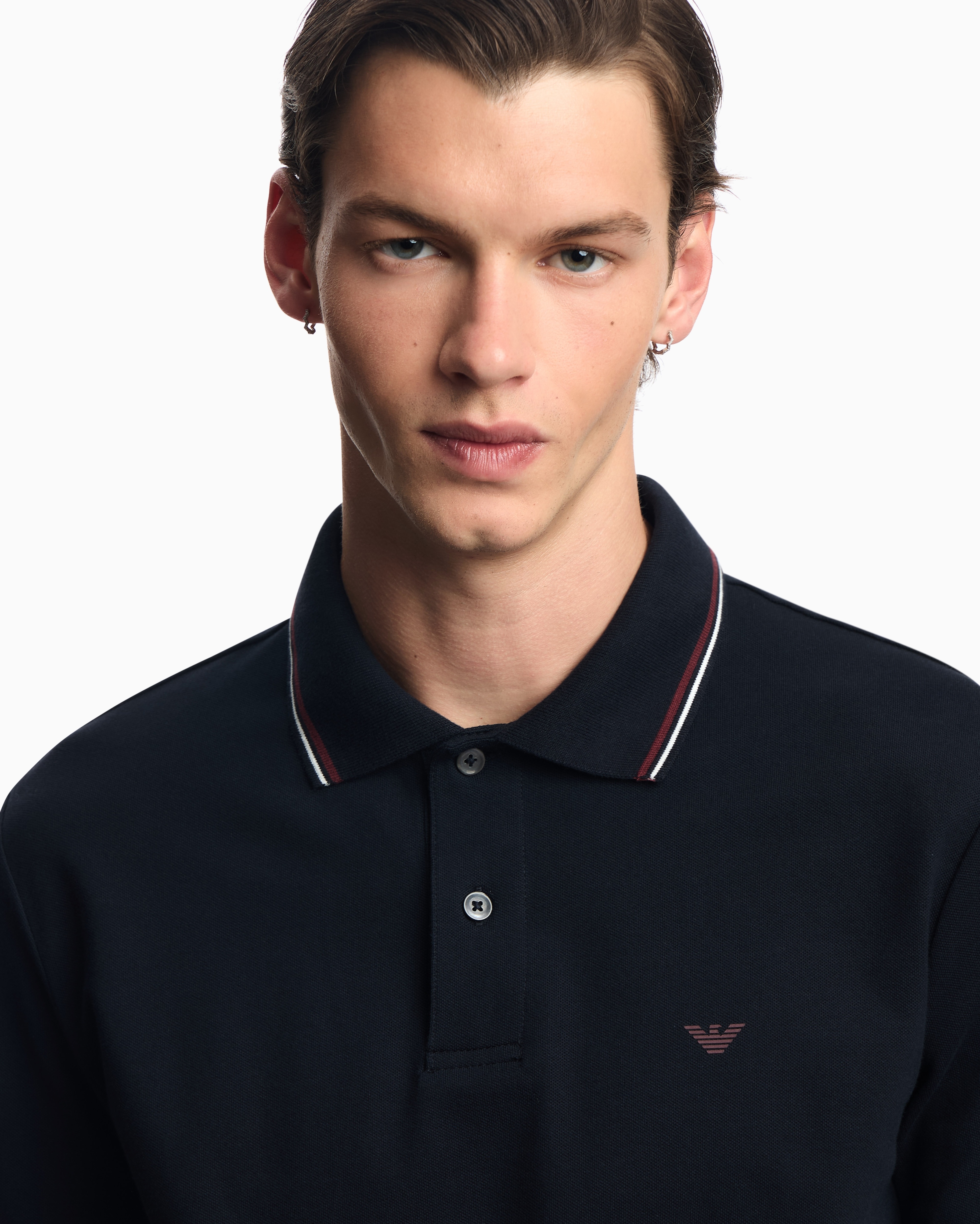 Emporio Armani 男士纯棉微弹修身长袖翻领多色Polo衫