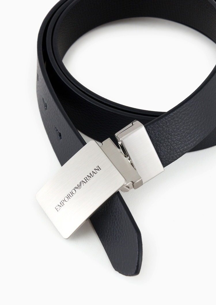 Emporio Armani 男士牛皮剖层革荔枝纹板扣腰带皮带礼物