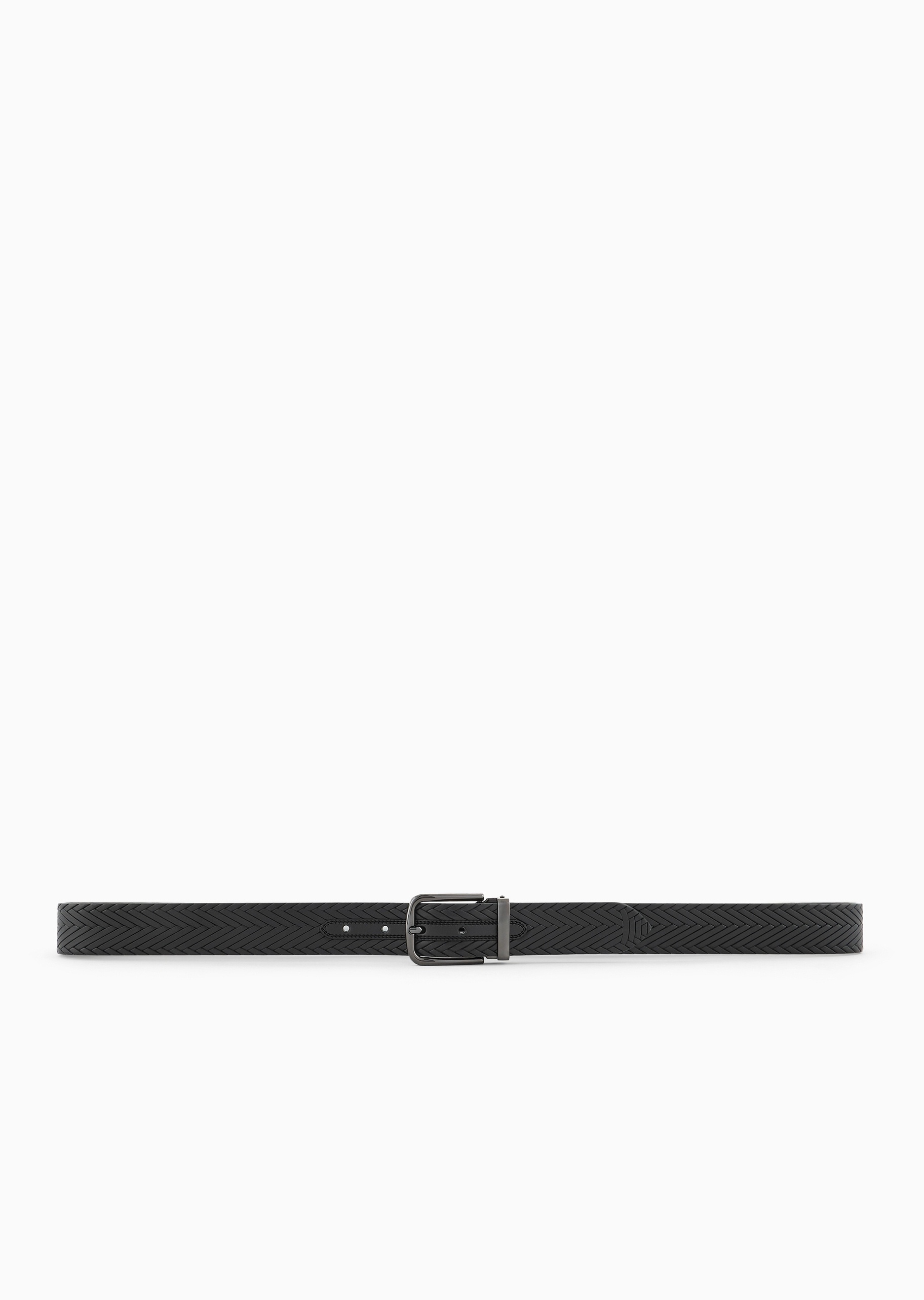 Emporio Armani 男士牛皮革编织压花复古针扣腰带皮带