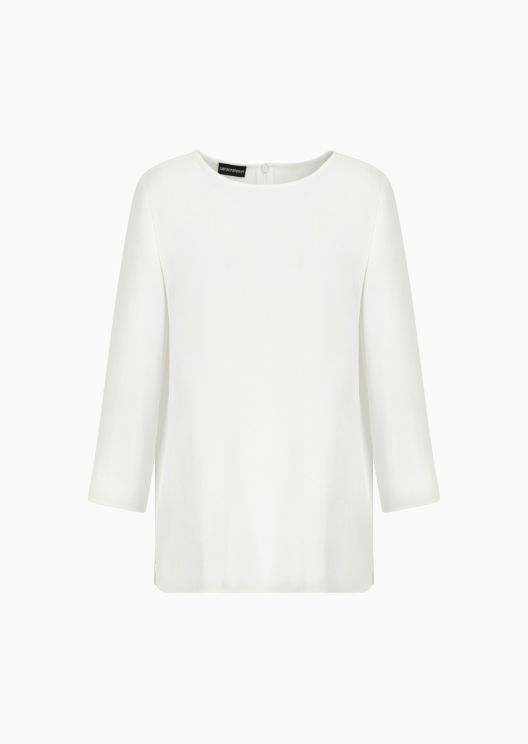 Emporio Armani 女士船领七分袖后拉链休闲通勤轻奢衬衫