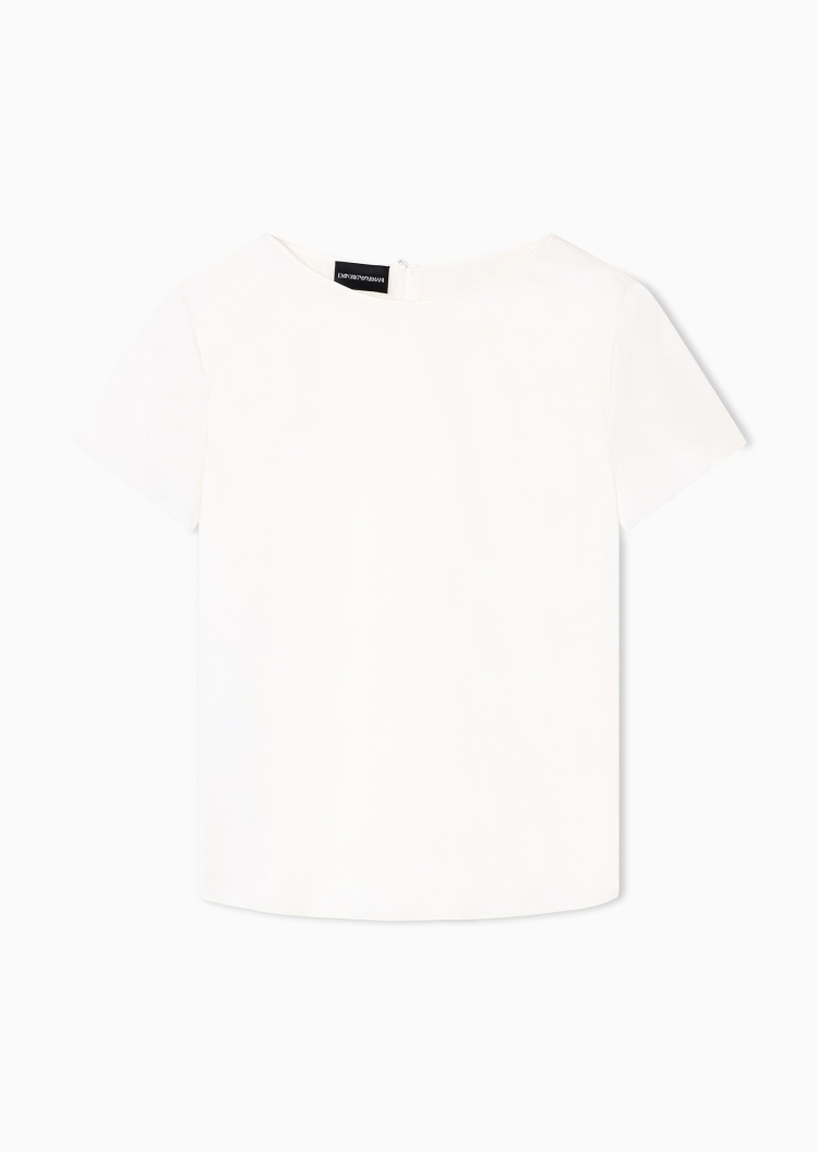 Emporio Armani 女士桑蚕丝合身短袖圆领纯色上衣