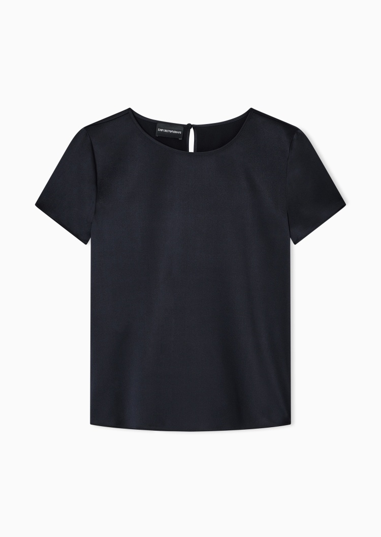Emporio Armani 女士桑蚕丝合身短袖圆领纯色上衣