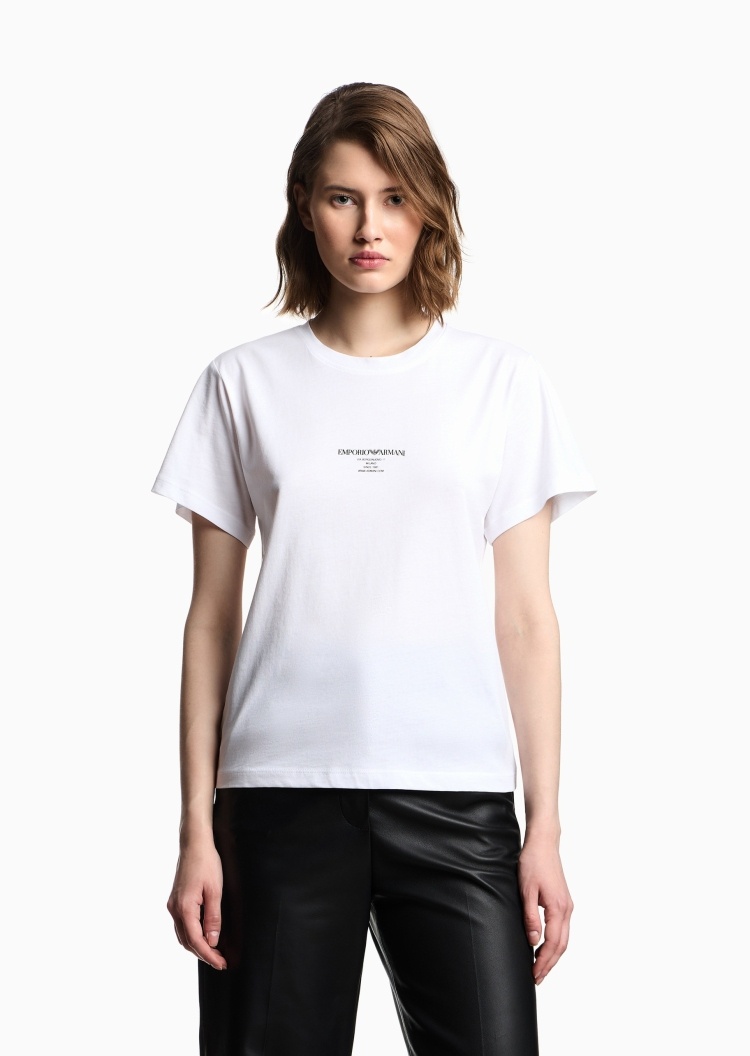 Emporio Armani 女士纯棉合身短袖圆领正肩纯色轻薄T恤衫