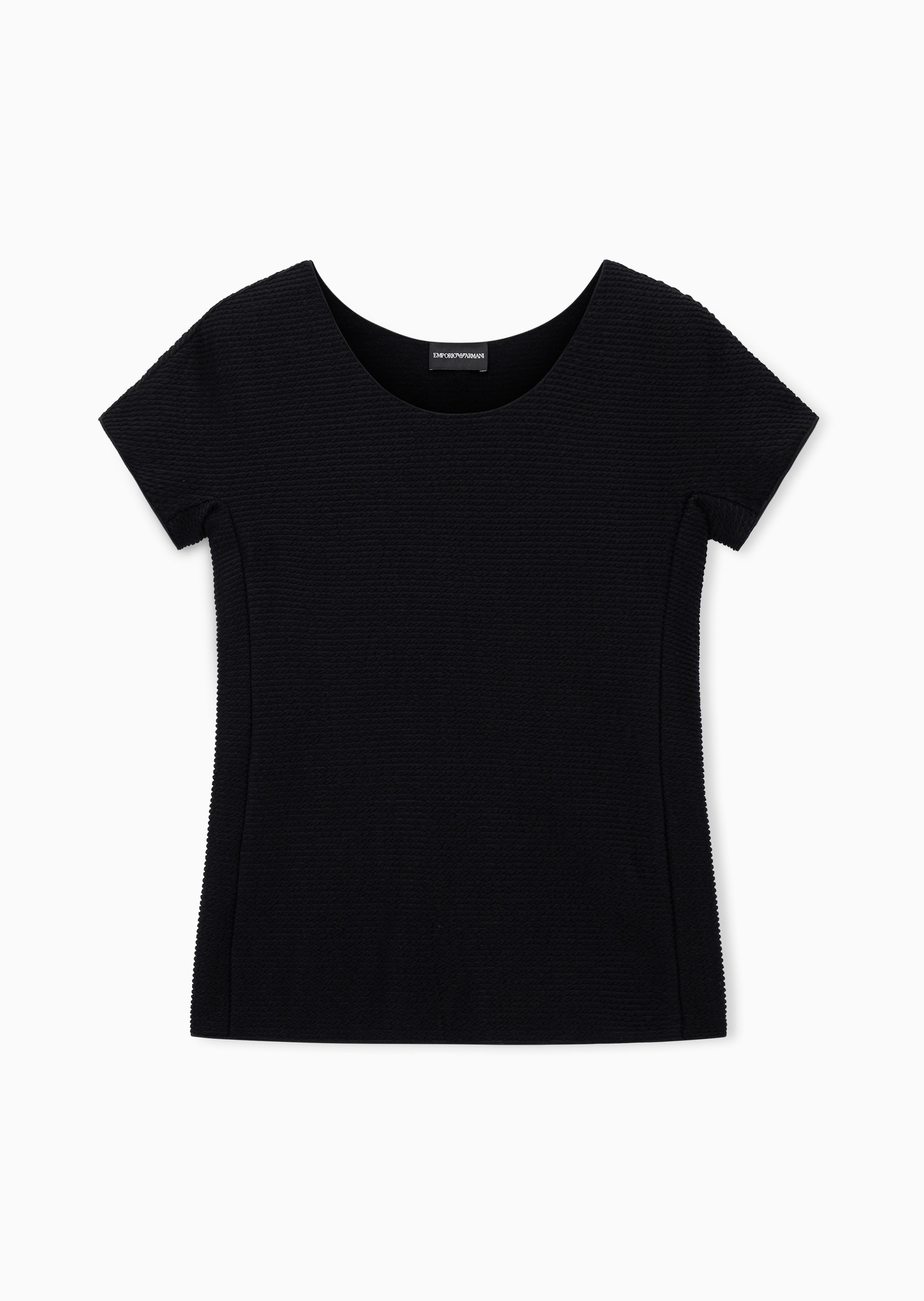 Emporio Armani 女士棉质微弹修身短袖圆领纯色压花T恤