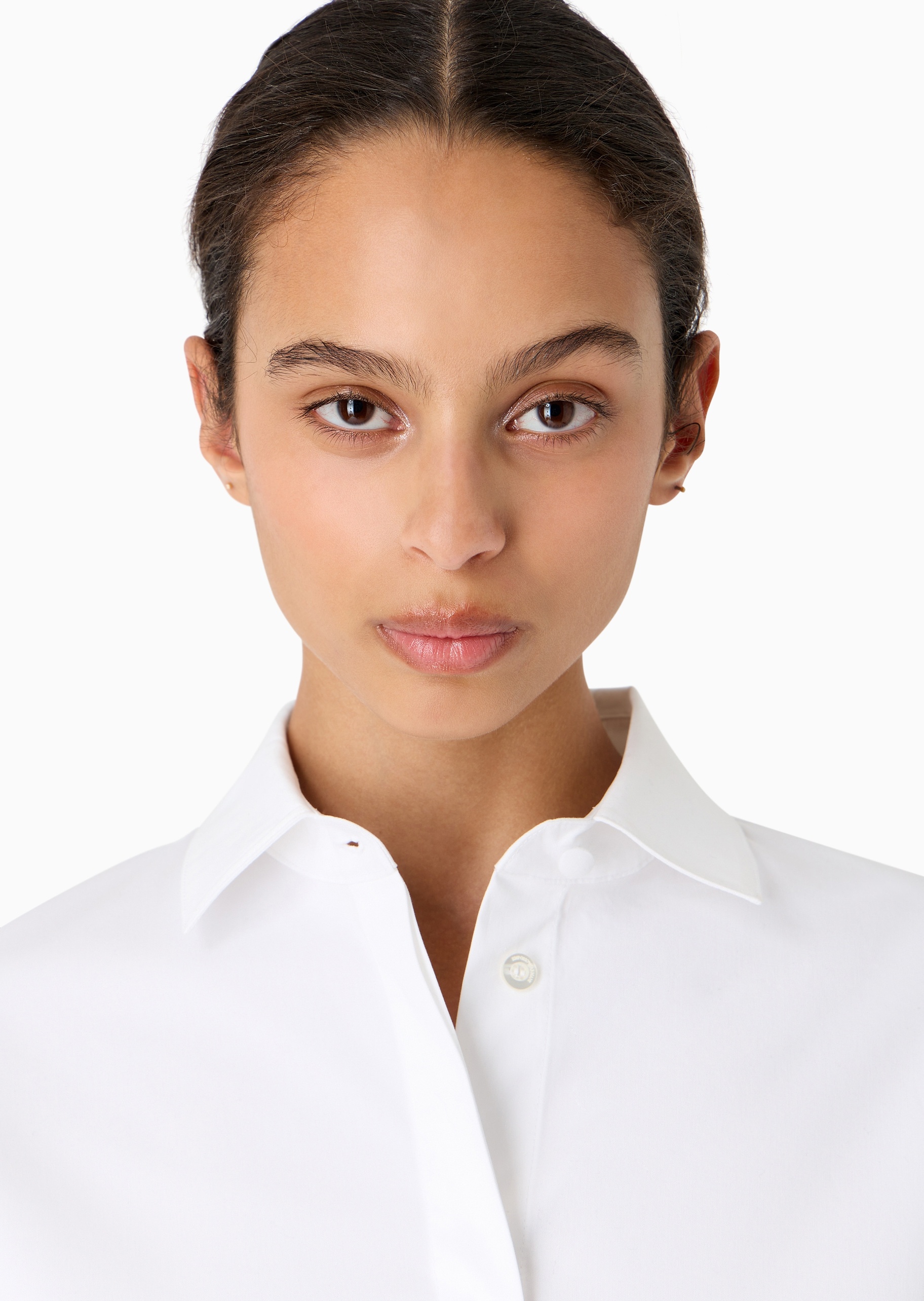 Emporio Armani 女士纯棉长袖白色休闲通勤轻奢西装衬衫