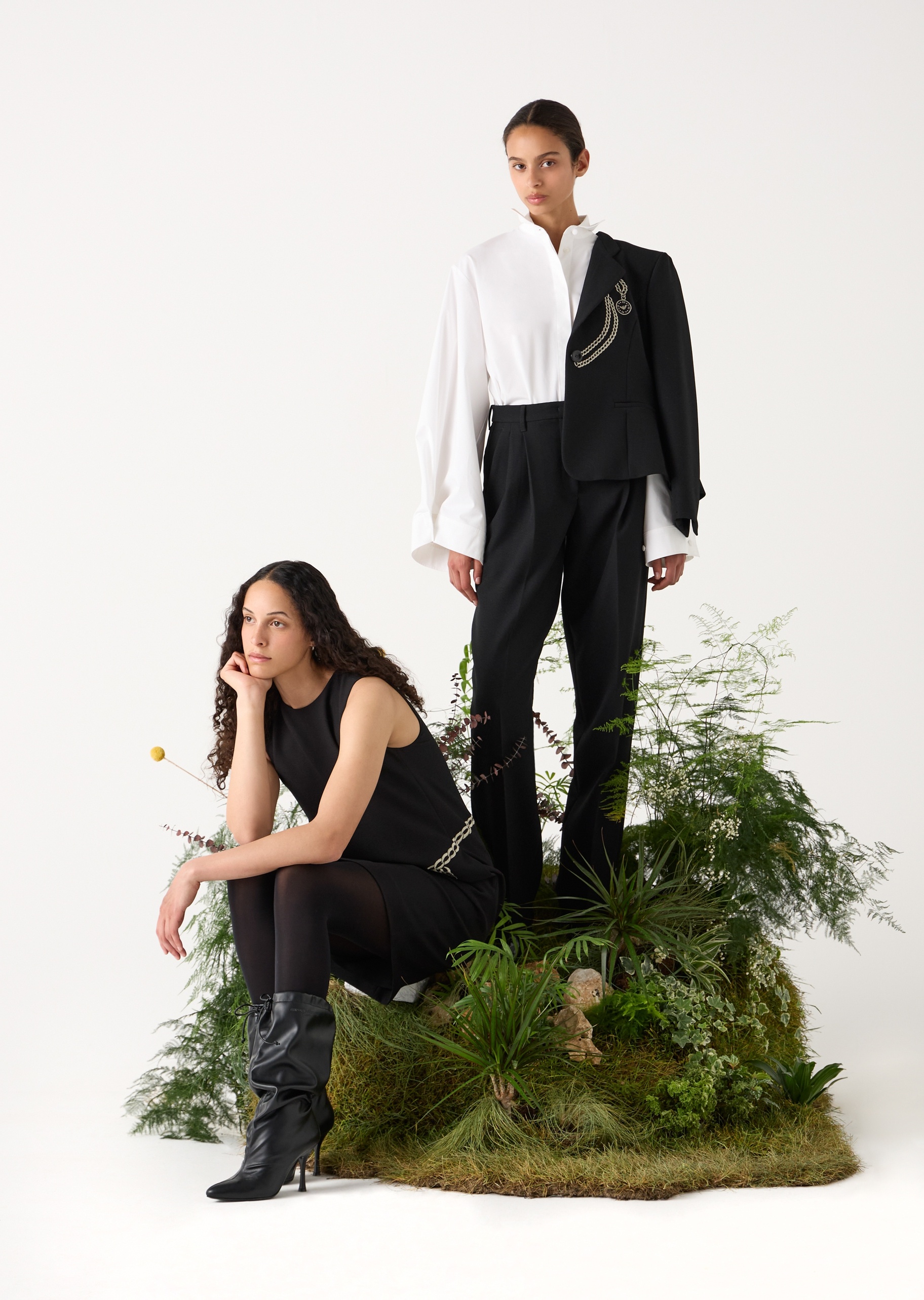 Emporio Armani 女士纯棉长袖白色休闲通勤轻奢西装衬衫