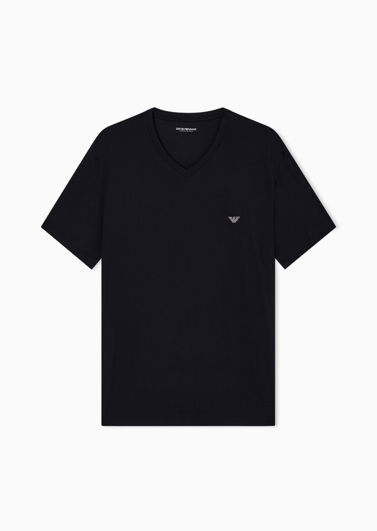 Emporio Armani 男士莫代尔弹力短袖鸡心领家居T恤