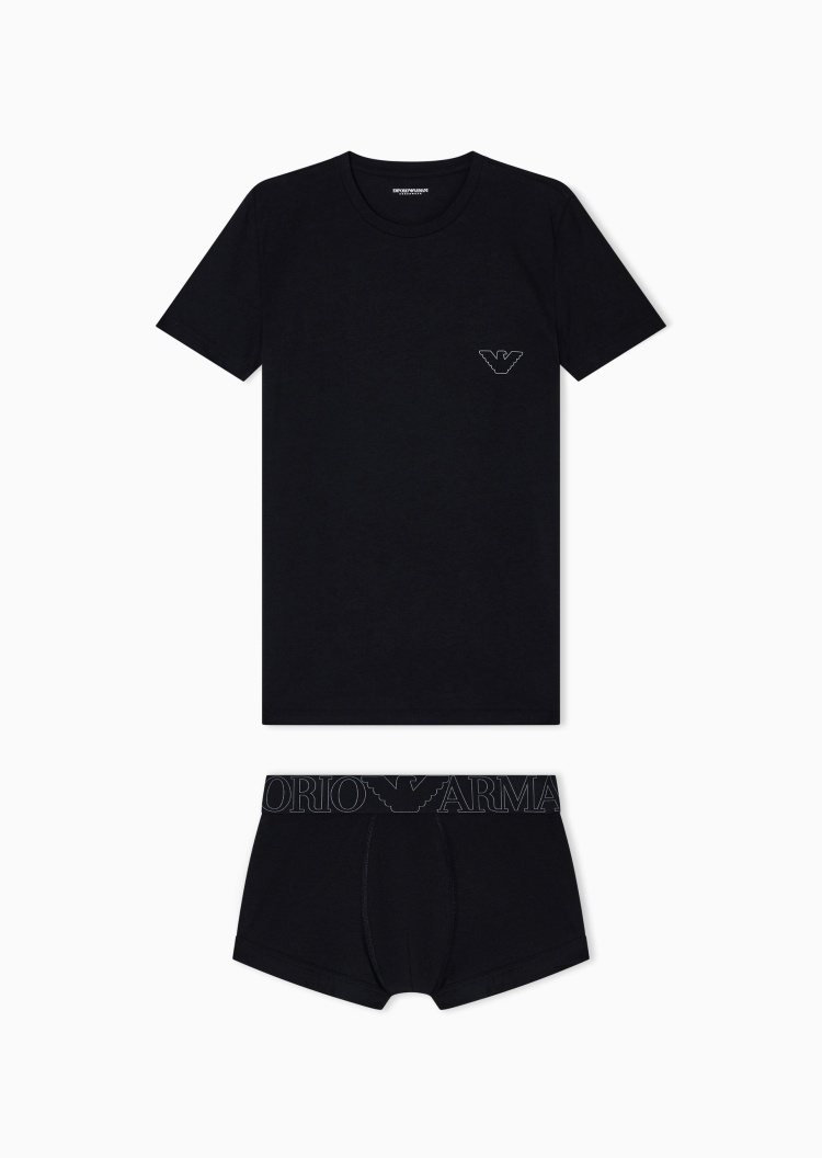 Emporio Armani 男士纯棉弹力短袖T恤平角内裤家居套装
