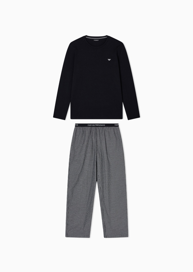 Emporio Armani 男士圆领长袖T恤格纹长裤家居套装